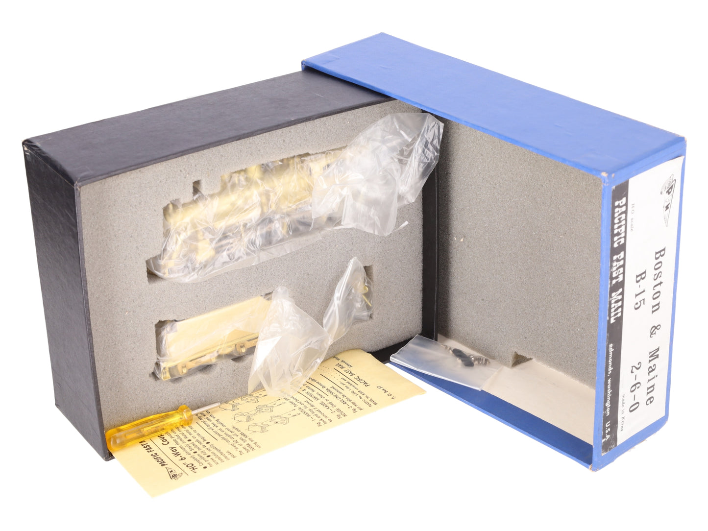 Pacific Fast Mail HO BRASS B&M B-15 2-6-0 Steam Locomotive & Tender -Unpainted EX/Box