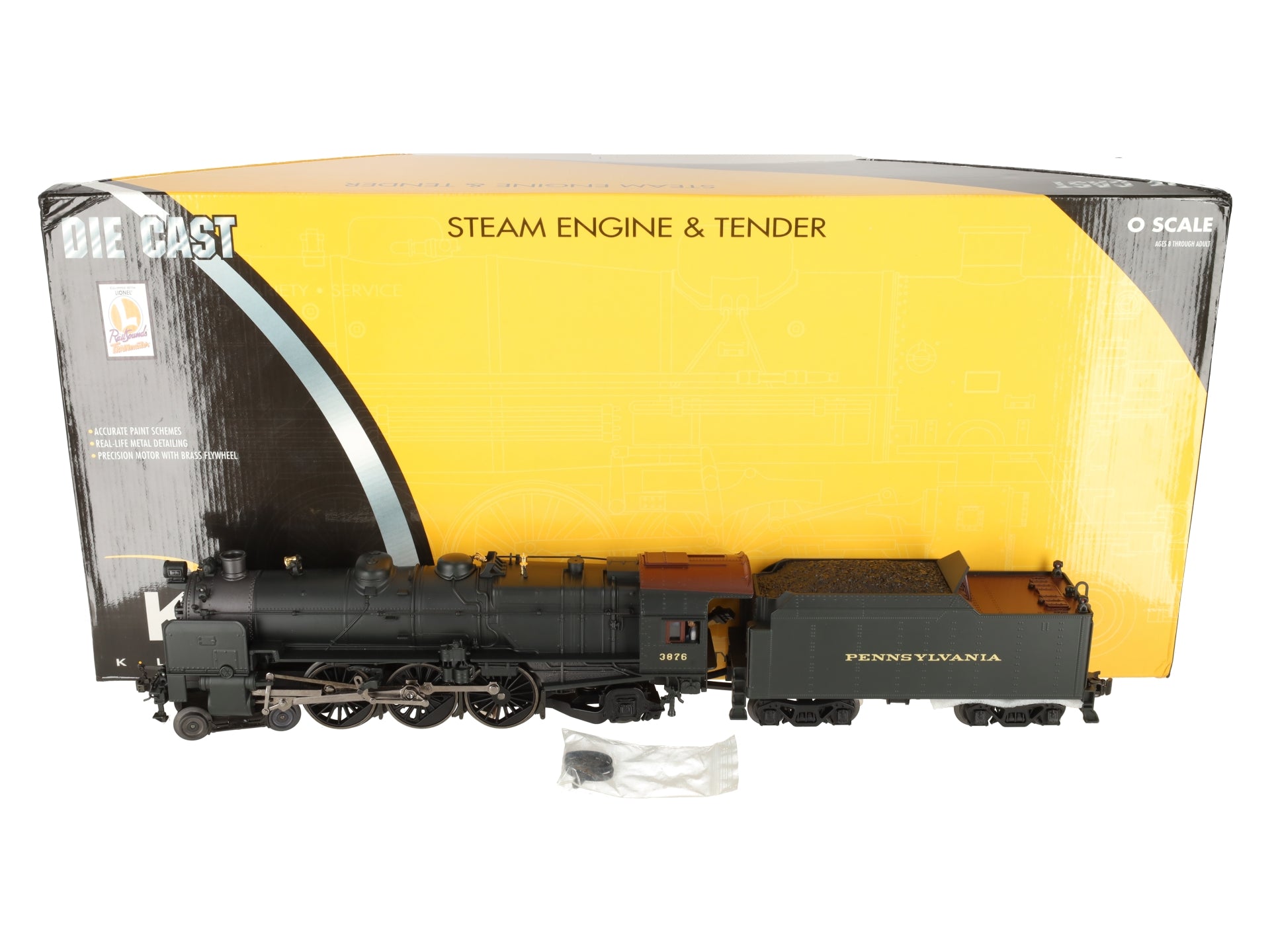 K-Line K3380-3876CC O Gauge PRR K4s Steam Locomotive & Tender #3876 w/TMCC EX/Box