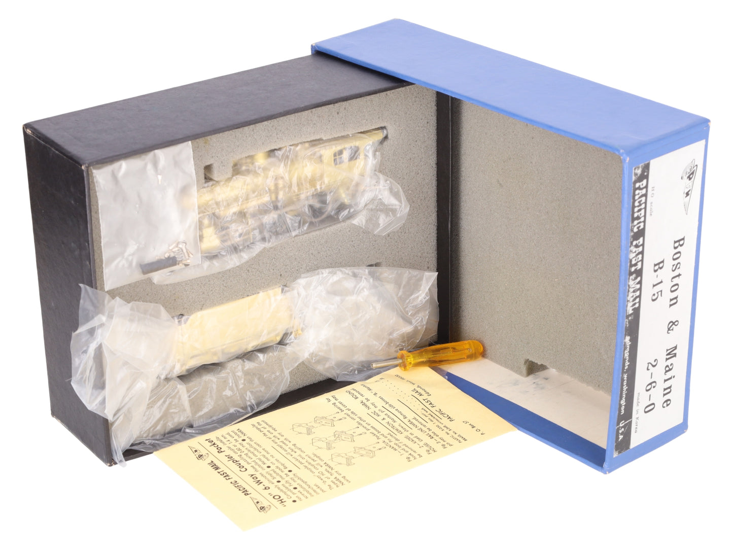 Pacific Fast Mail HO BRASS B&M B-15 2-6-0 Steam Locomotive & Tender -Unpainted EX/Box