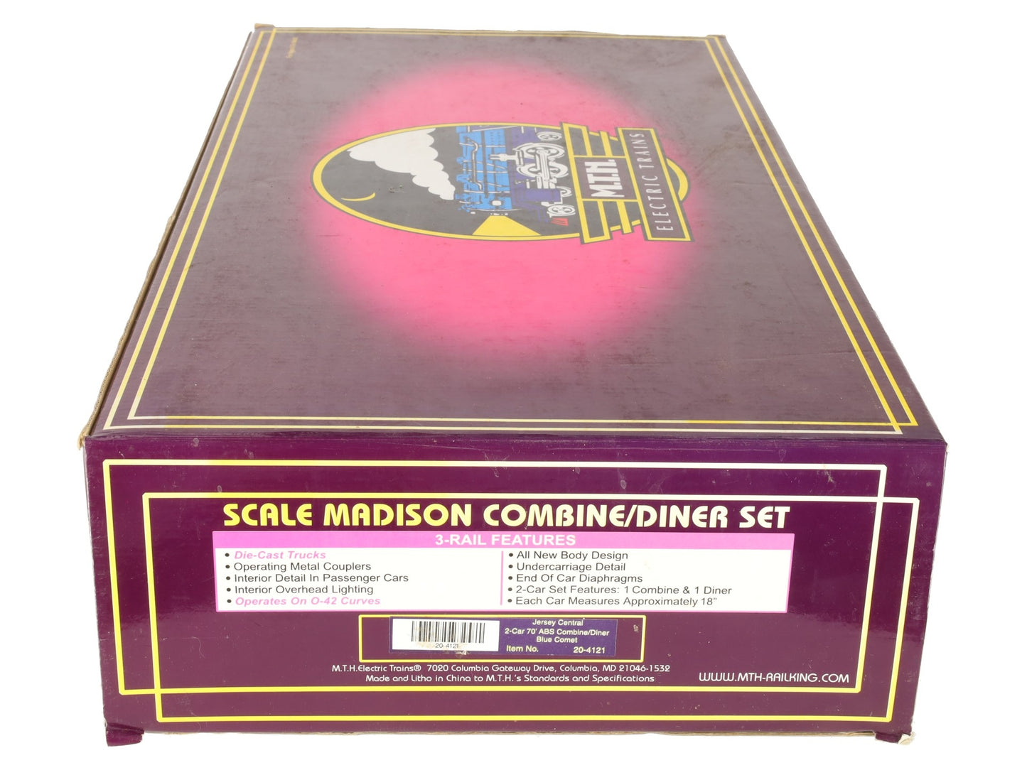 MTH 20-4121 O Jersey Central 70' Combine/Diner Car Set (Set of 2) - 2 Rail EX/Box
