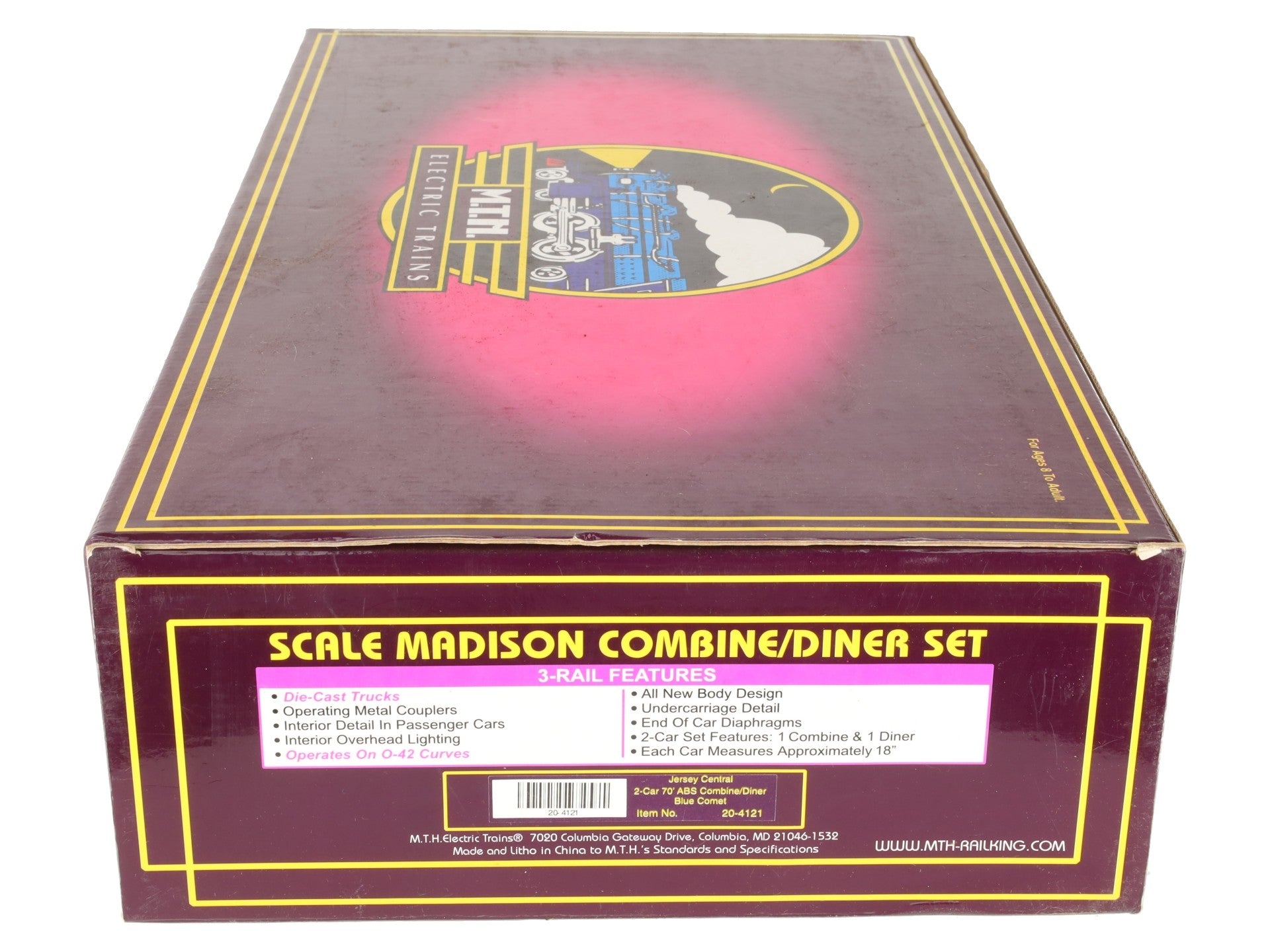 MTH 20-4121 O Jersey Central 70' Combine/Diner Car Set (Set of 2) - 2 Rail EX/Box