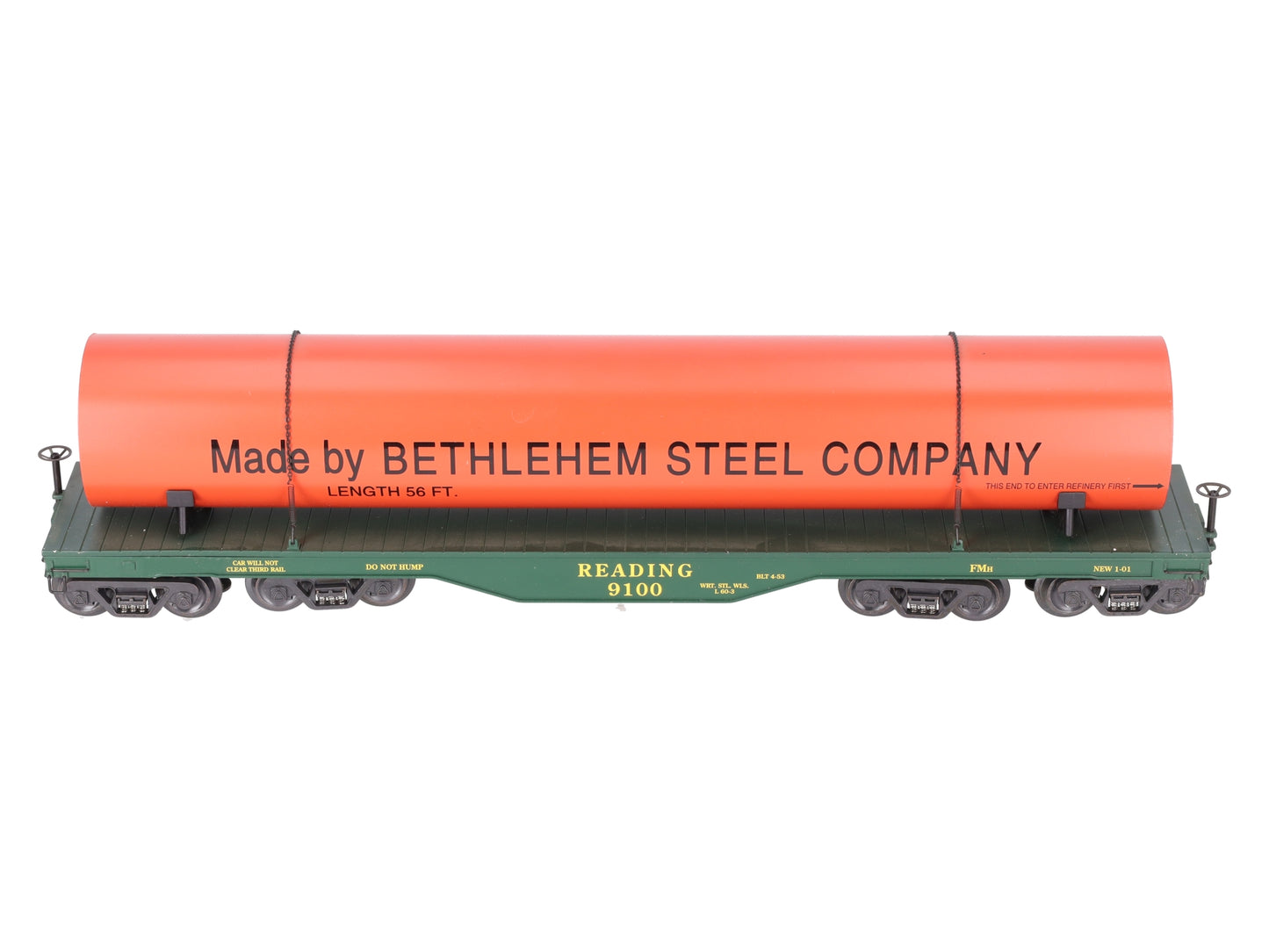 K-Line K693-1931 O Scale Reading Flatcar w/ Bethlehem Steel Pipe Load #9100 EX/Box