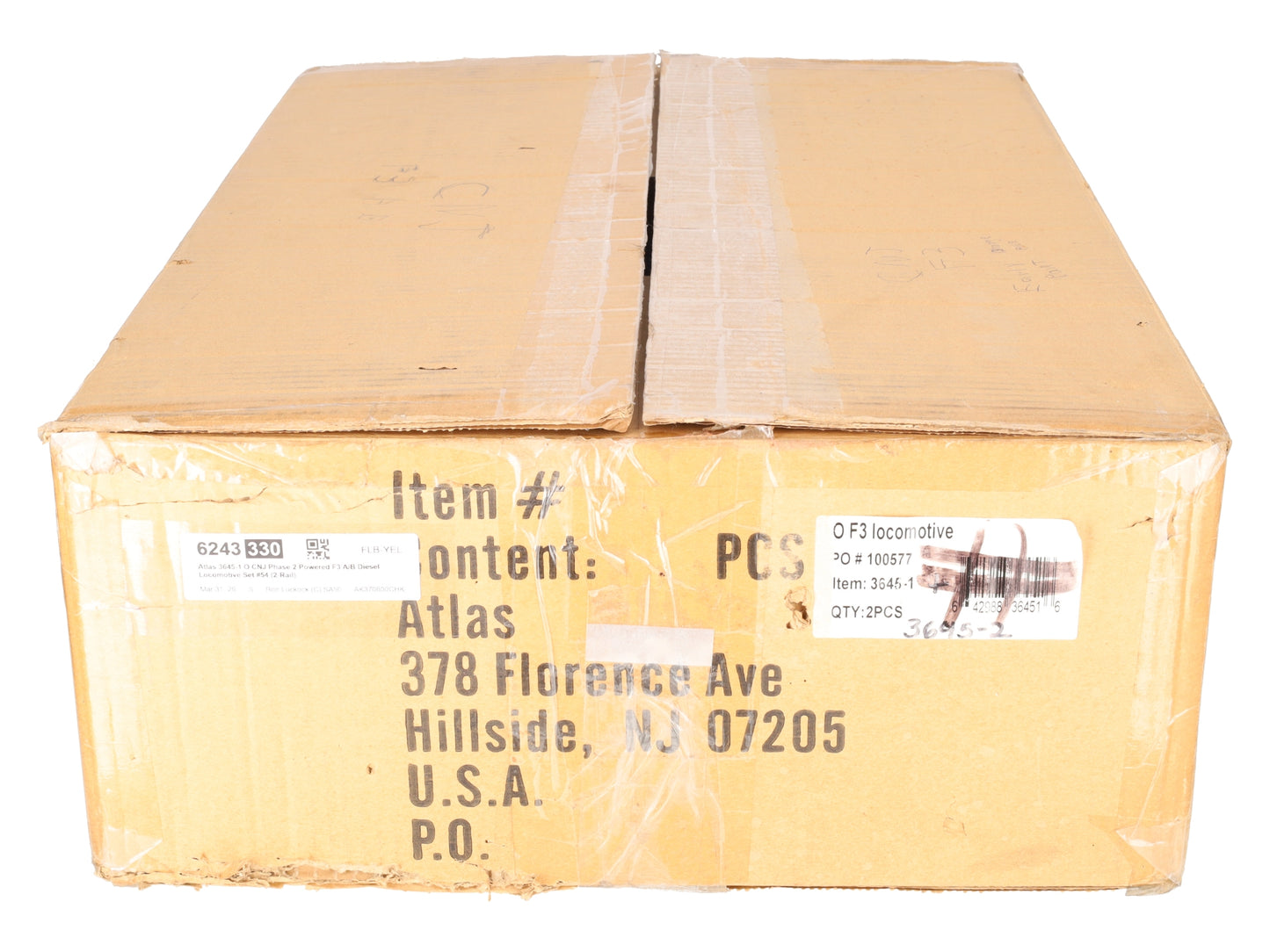 Atlas 3645-1 O CNJ Phase 2 Powered F3 A/B Diesel Locomotive Set #54 (2-Rail) EX/Box
