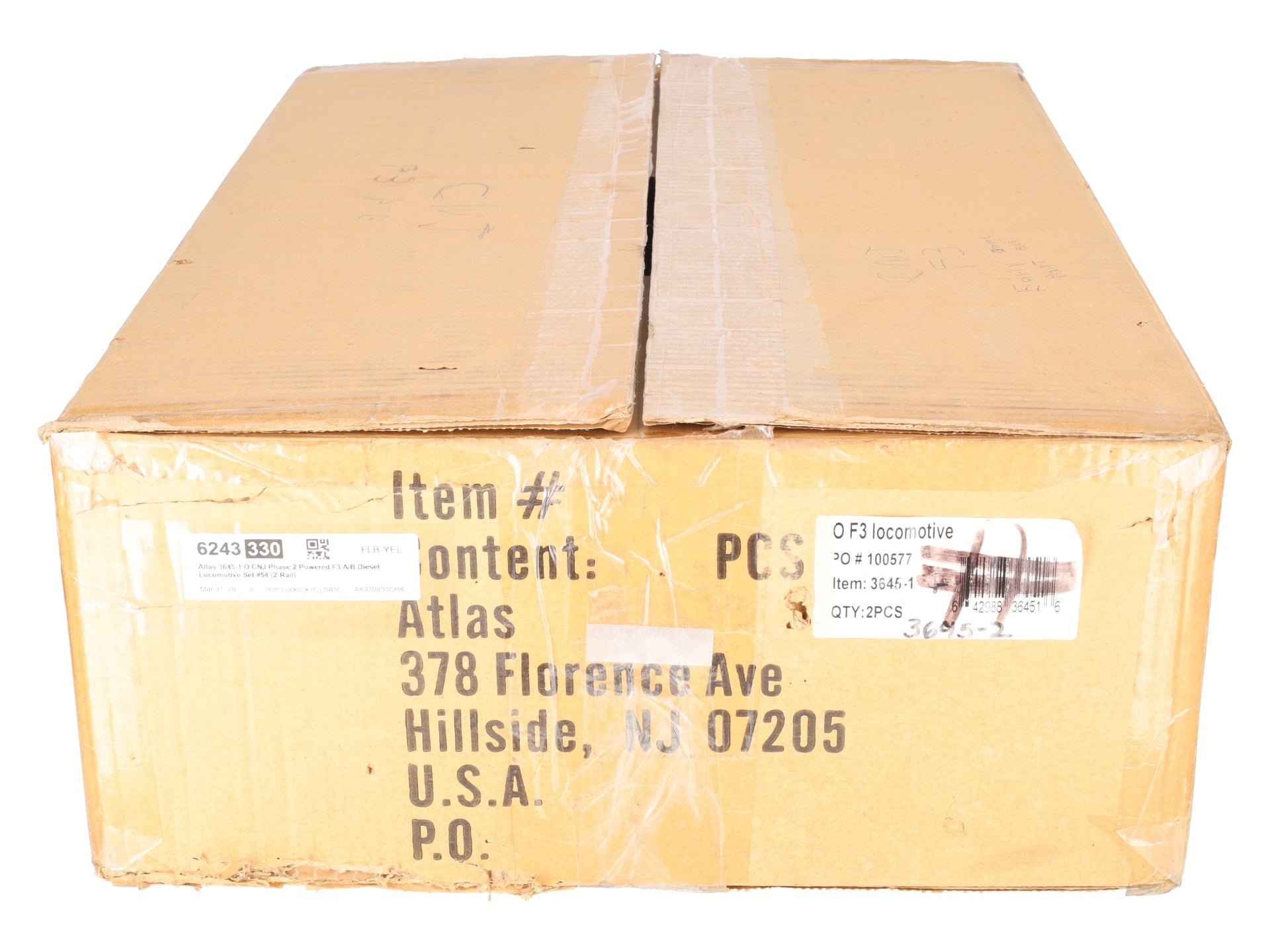 Atlas 3645-1 O CNJ Phase 2 Powered F3 A/B Diesel Locomotive Set #54 (2-Rail) EX/Box