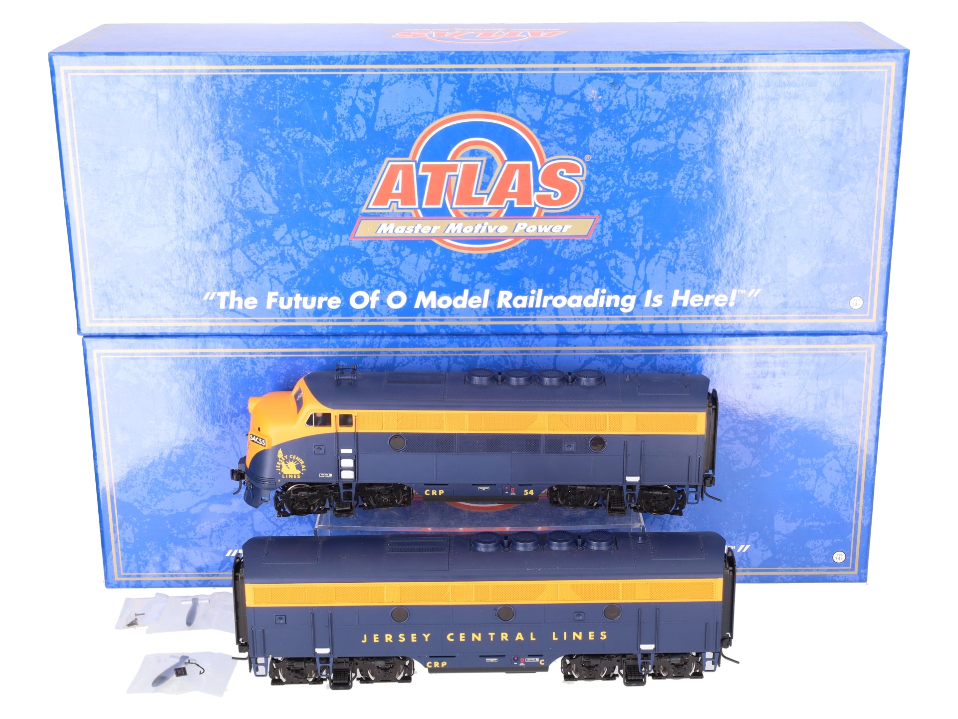 Atlas 3645-1 O CNJ Phase 2 Powered F3 A/B Diesel Locomotive Set #54 (2-Rail) EX/Box