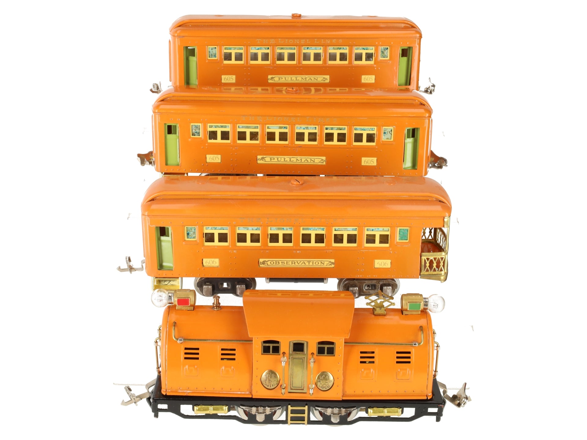 Lionel 4 O Macy's Original Bild-A-Loco Electric Loco & Passengers #4 605 605 606 VG