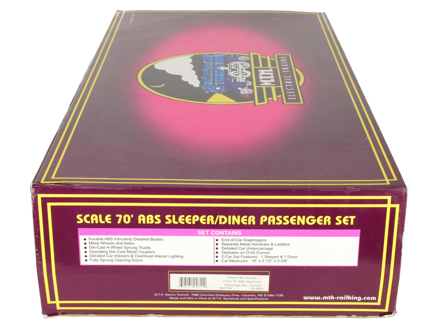 MTH 20-6695 O DRG 70' Streamlined Sleeper/Diner Passenger Car Set (Set of 2) EX/Box