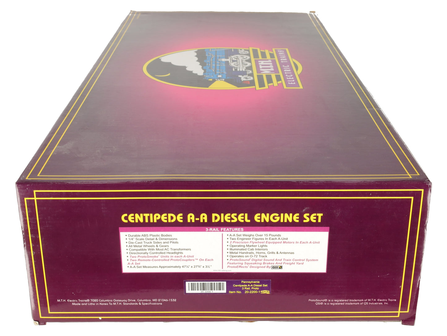 MTH 20-2200-1 O Gauge PRR Centipede AA Diesel Engine Set w/PS1 #5823 EX/Box