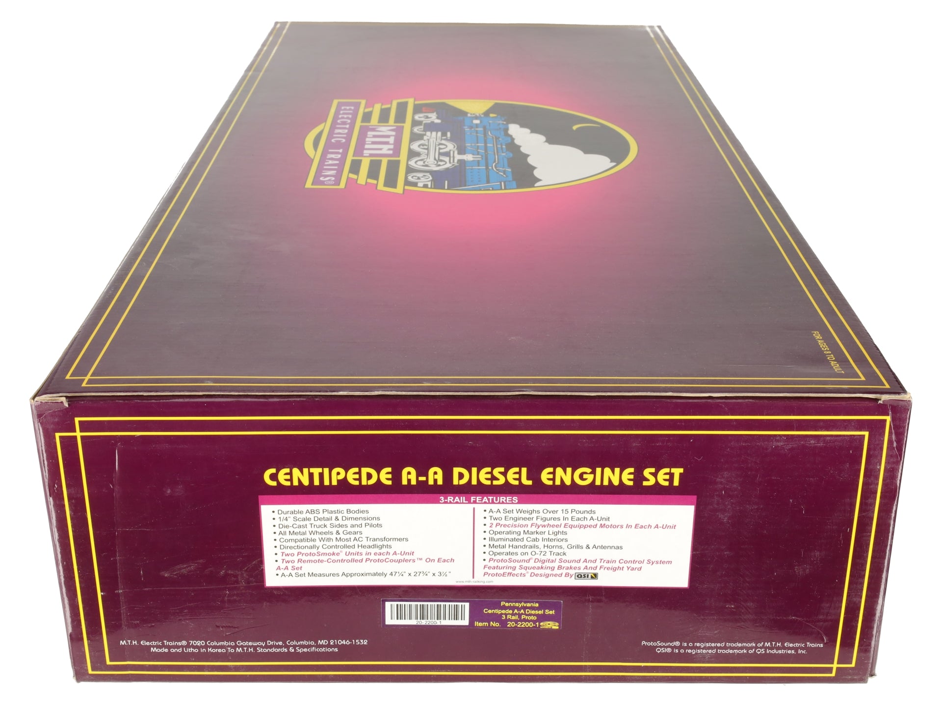 MTH 20-2200-1 O Gauge PRR Centipede AA Diesel Engine Set w/PS1 #5823 EX/Box