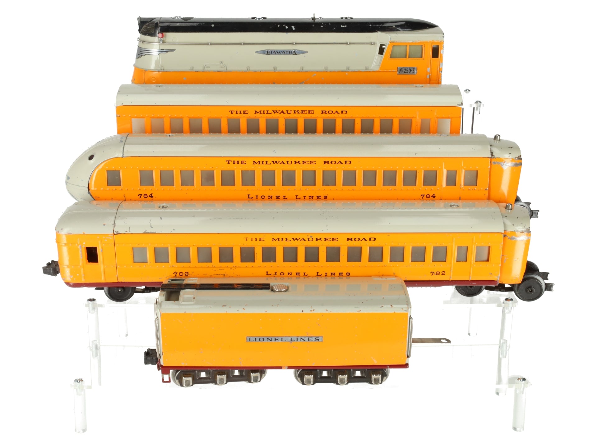 Lionel 250E Vintage O Prewar Hiawatha Steam Locomotive & Passenger Car Set VG