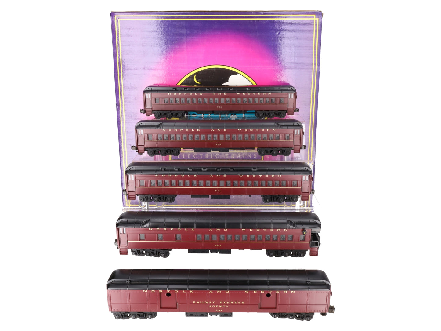 MTH 20-4004 O Gauge Norfolk & Western 70' Madison Passenger Car Set (Set of 5) EX/Box