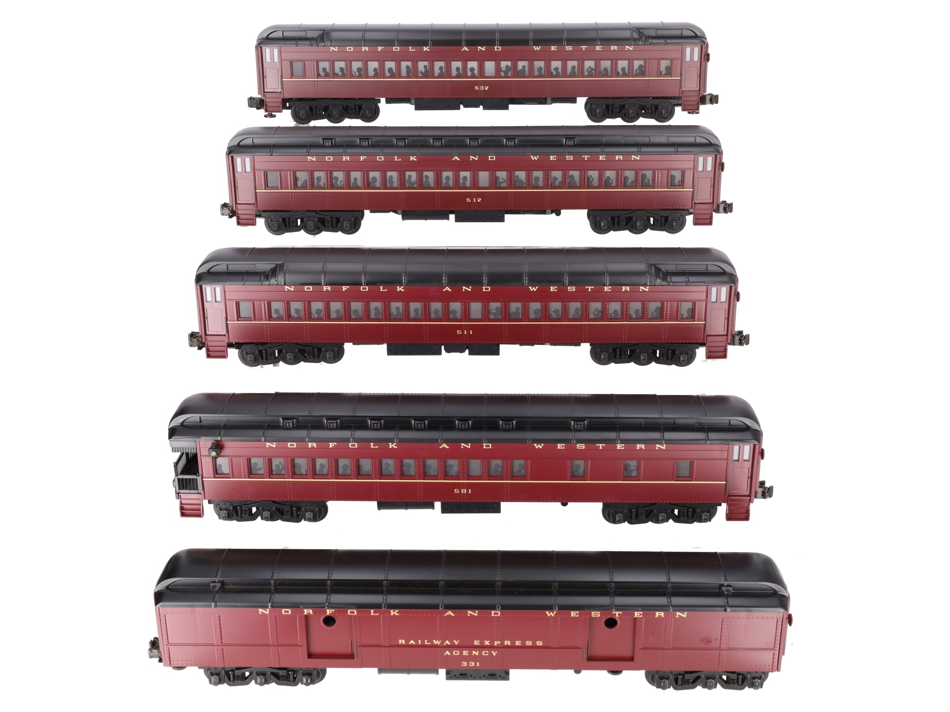 MTH 20-4004 O Gauge Norfolk & Western 70' Madison Passenger Car Set (Set of 5) EX/Box
