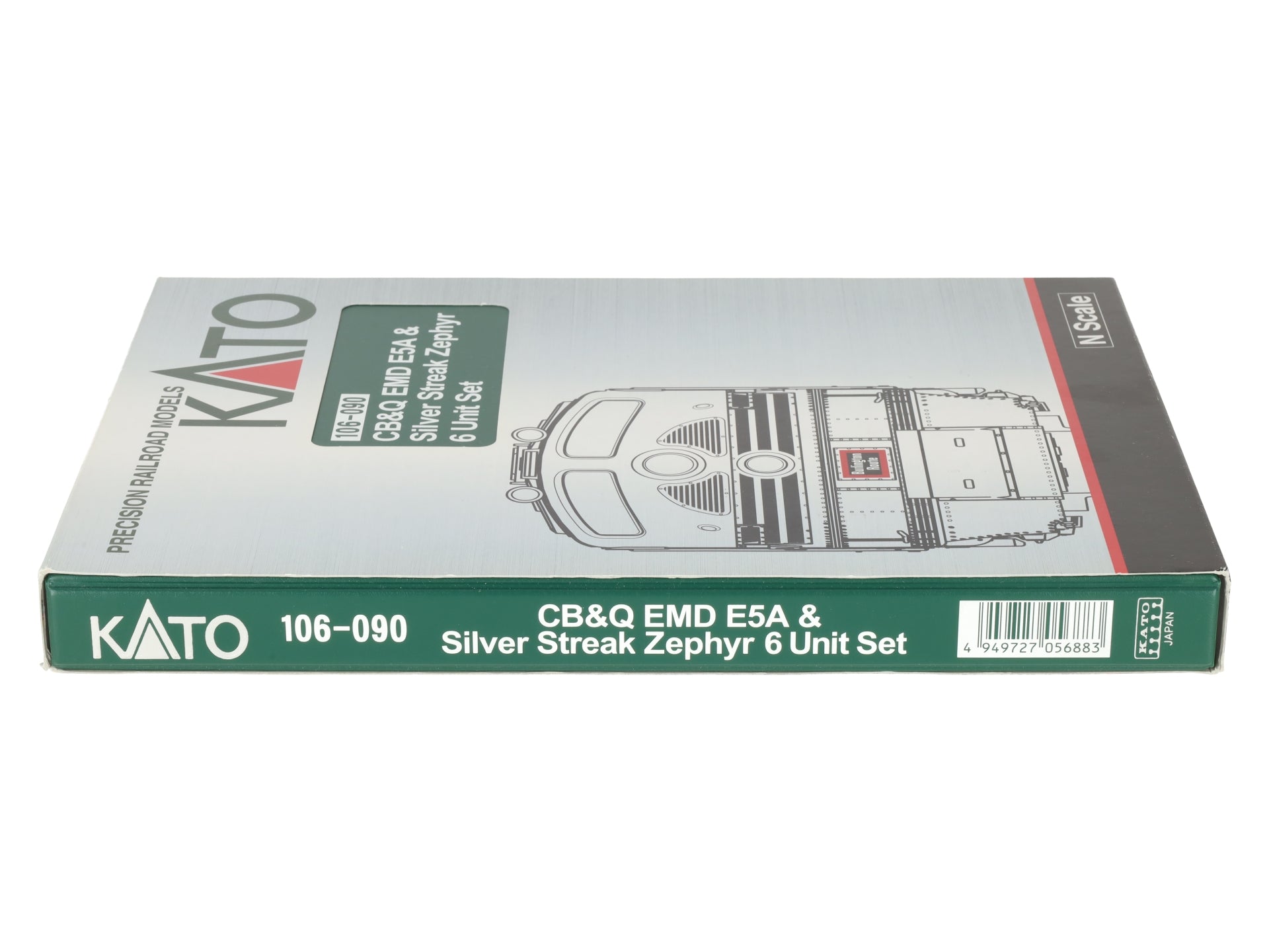 Kato 106-090 N CB&Q EMD E5A Diesel & Silver Streak Zephyr Passenger Set LN/Box