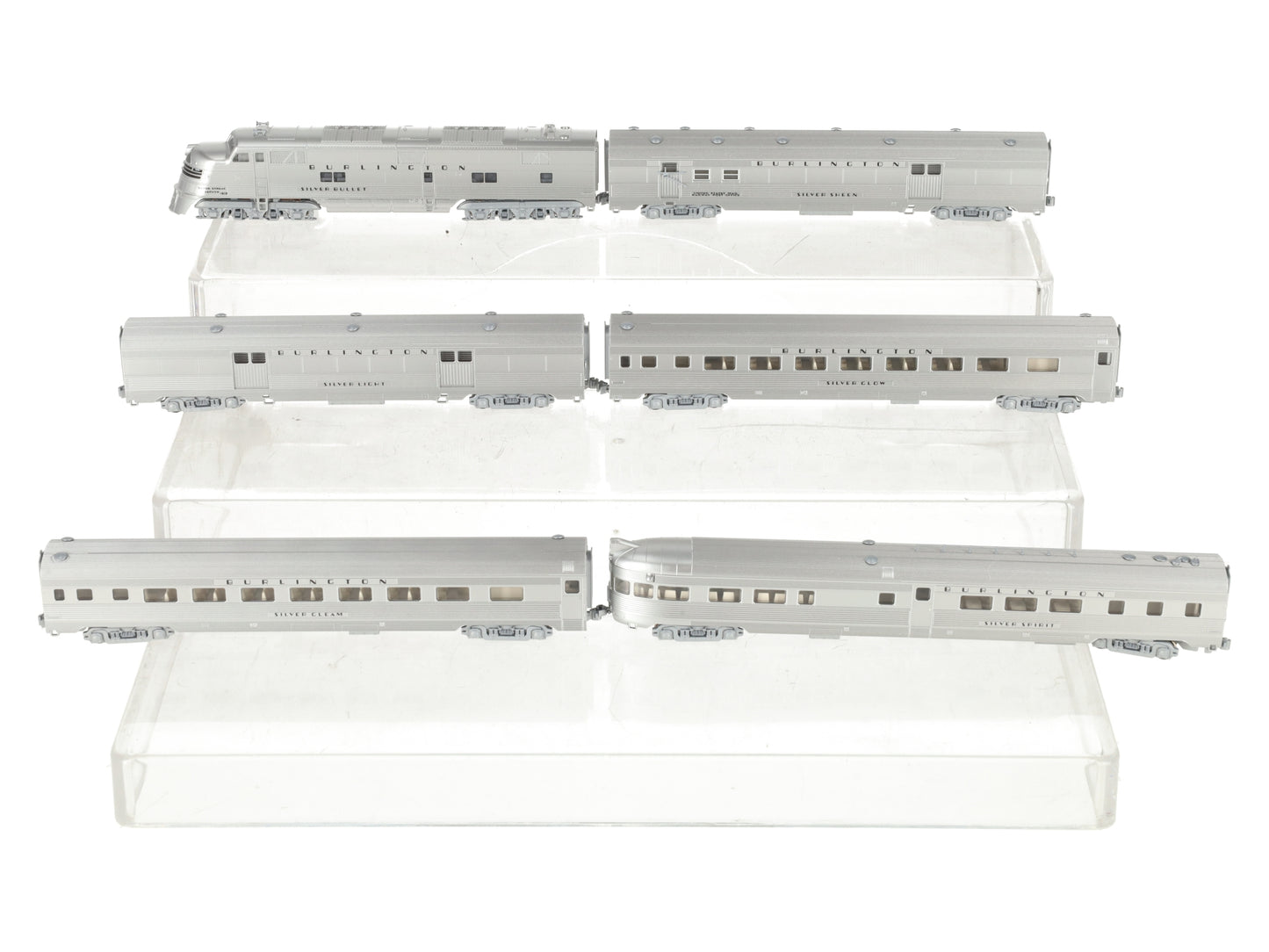 Kato 106-090 N CB&Q EMD E5A Diesel & Silver Streak Zephyr Passenger Set LN/Box