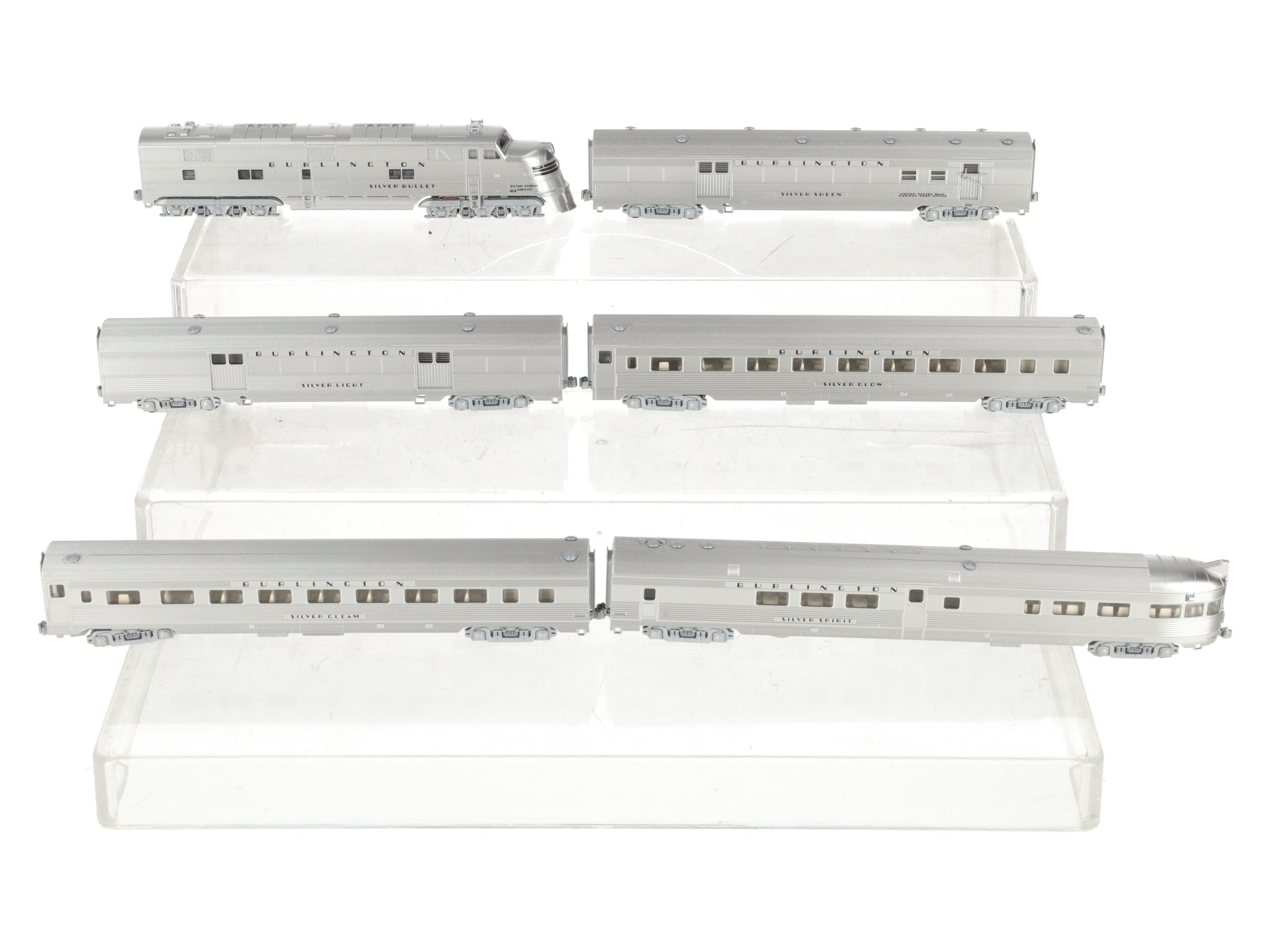 Kato 106-090 N CB&Q EMD E5A Diesel & Silver Streak Zephyr Passenger Set LN/Box