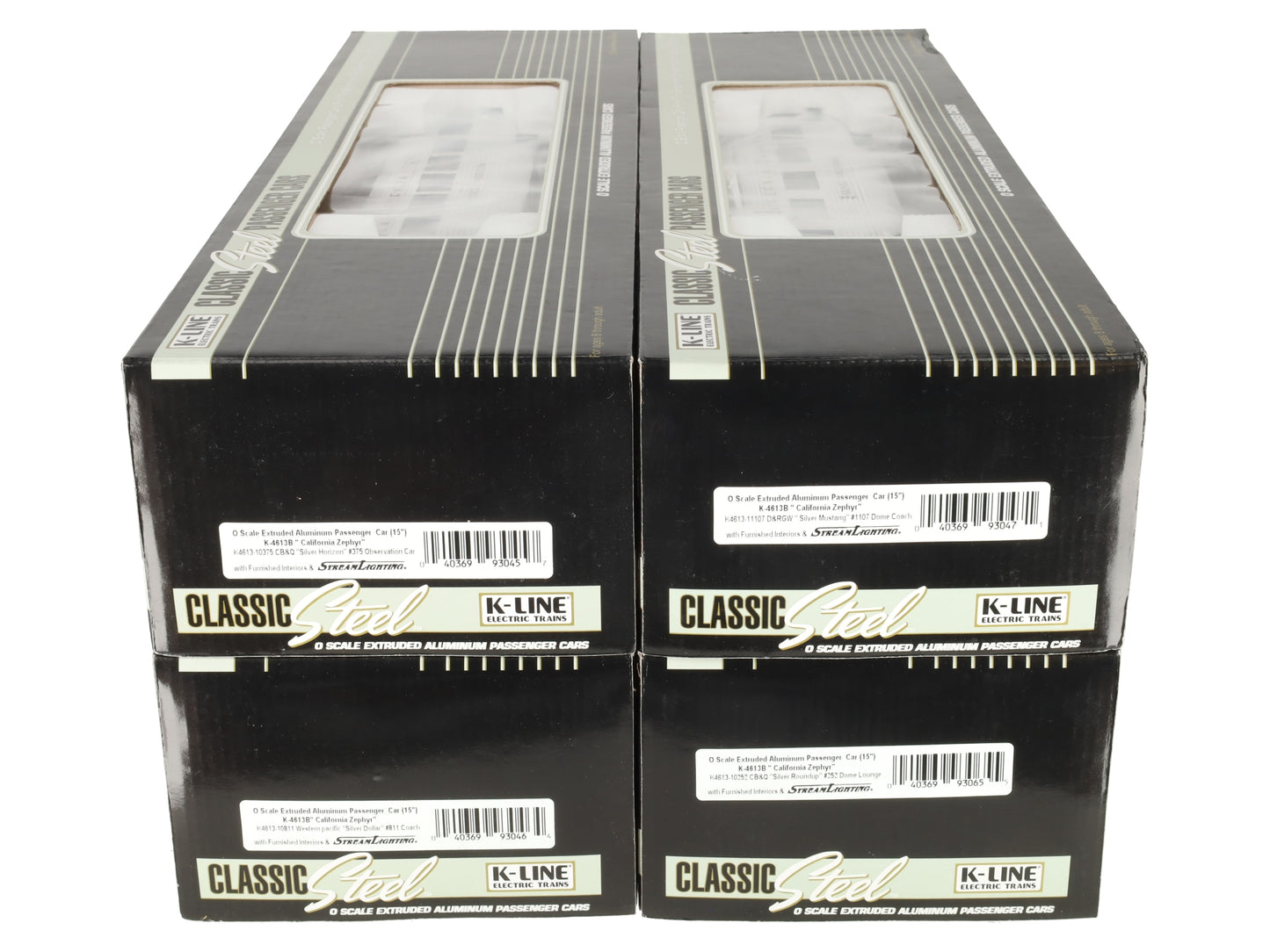 K-Line K-4613B O "California Zephyr" Extended Aluminium 15' Passenger 4-Car Set LN/Box