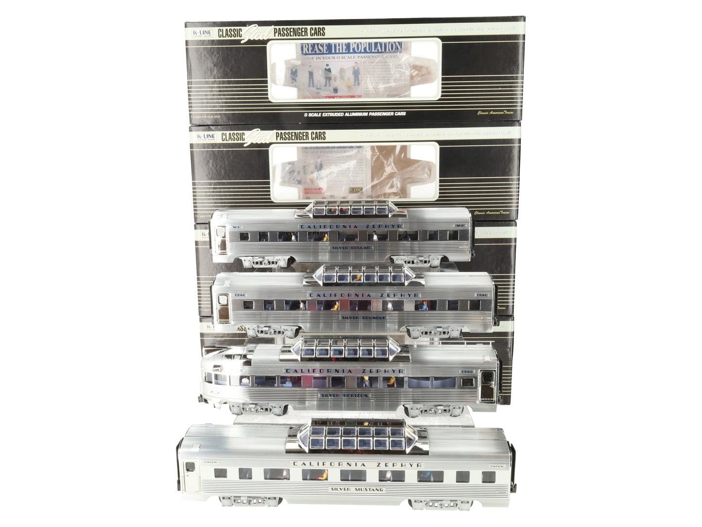 K-Line K-4613B O "California Zephyr" Extended Aluminium 15' Passenger 4-Car Set LN/Box