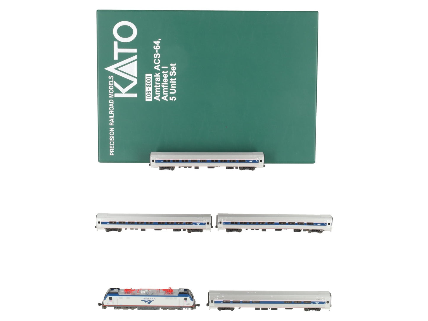 Kato 106-8001 Amtrak ACS-64 & Amfleet I N Gauge Bookcase Train Set (Set of 5) LN/Box