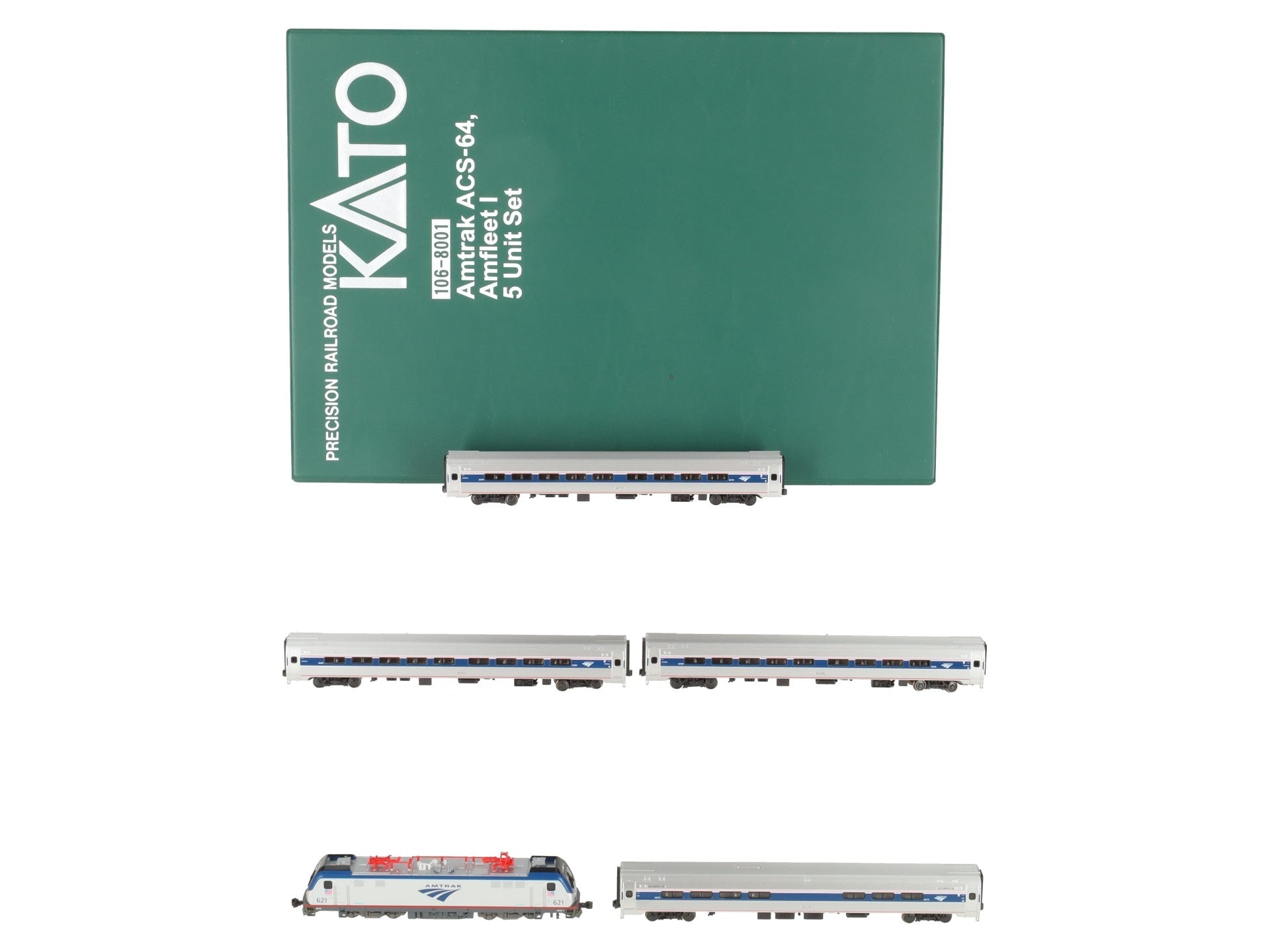 Kato 106-8001 Amtrak ACS-64 & Amfleet I N Gauge Bookcase Train Set (Set of 5) LN/Box