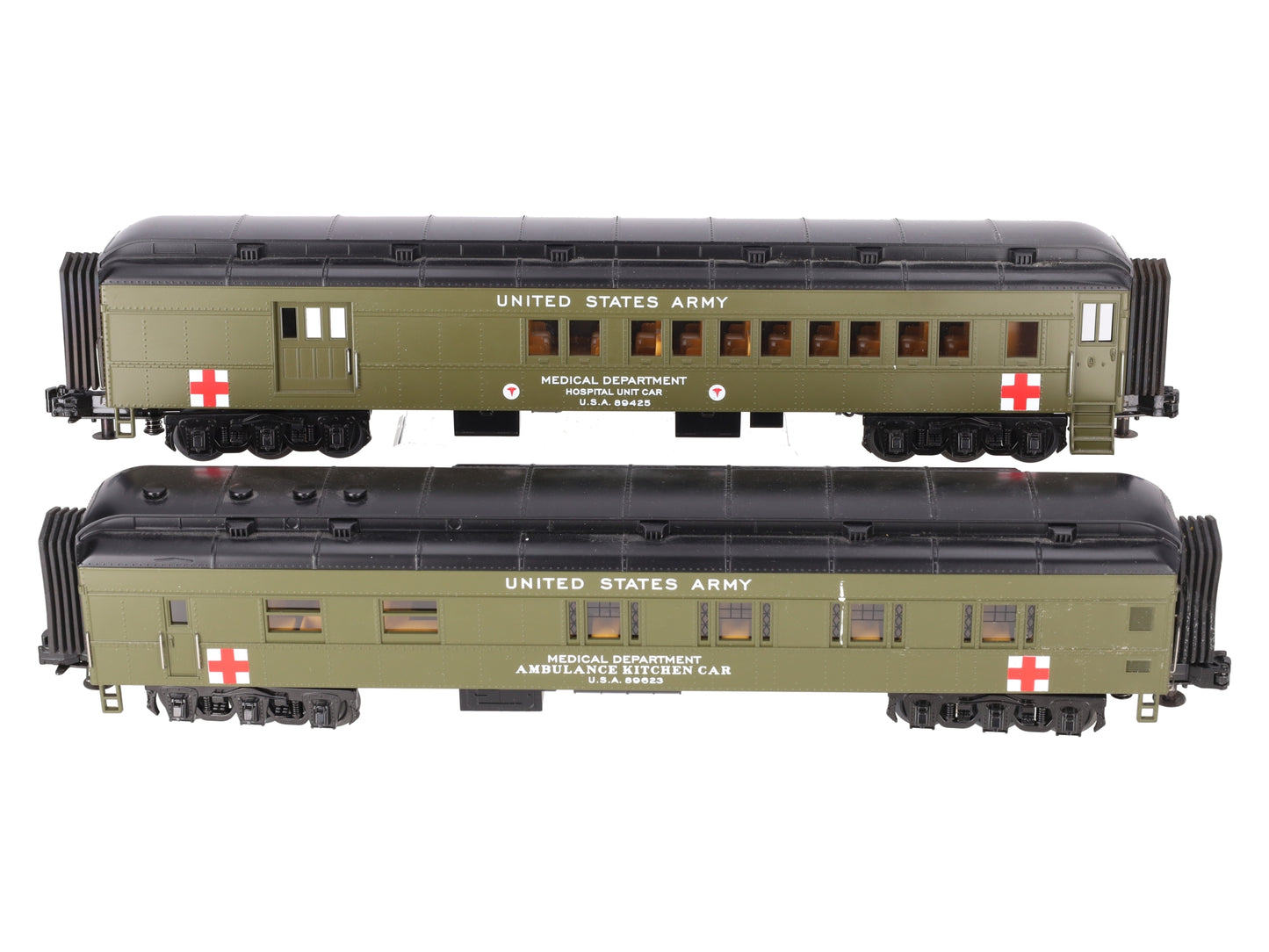 MTH 30-69256 O U.S. Army 2-Car 60' Madison Combo/Diner Set #89425, #89623 EX/Box