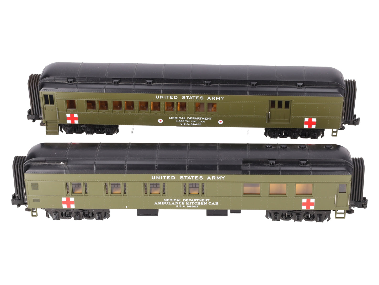 MTH 30-69256 O U.S. Army 2-Car 60' Madison Combo/Diner Set #89425, #89623 EX/Box