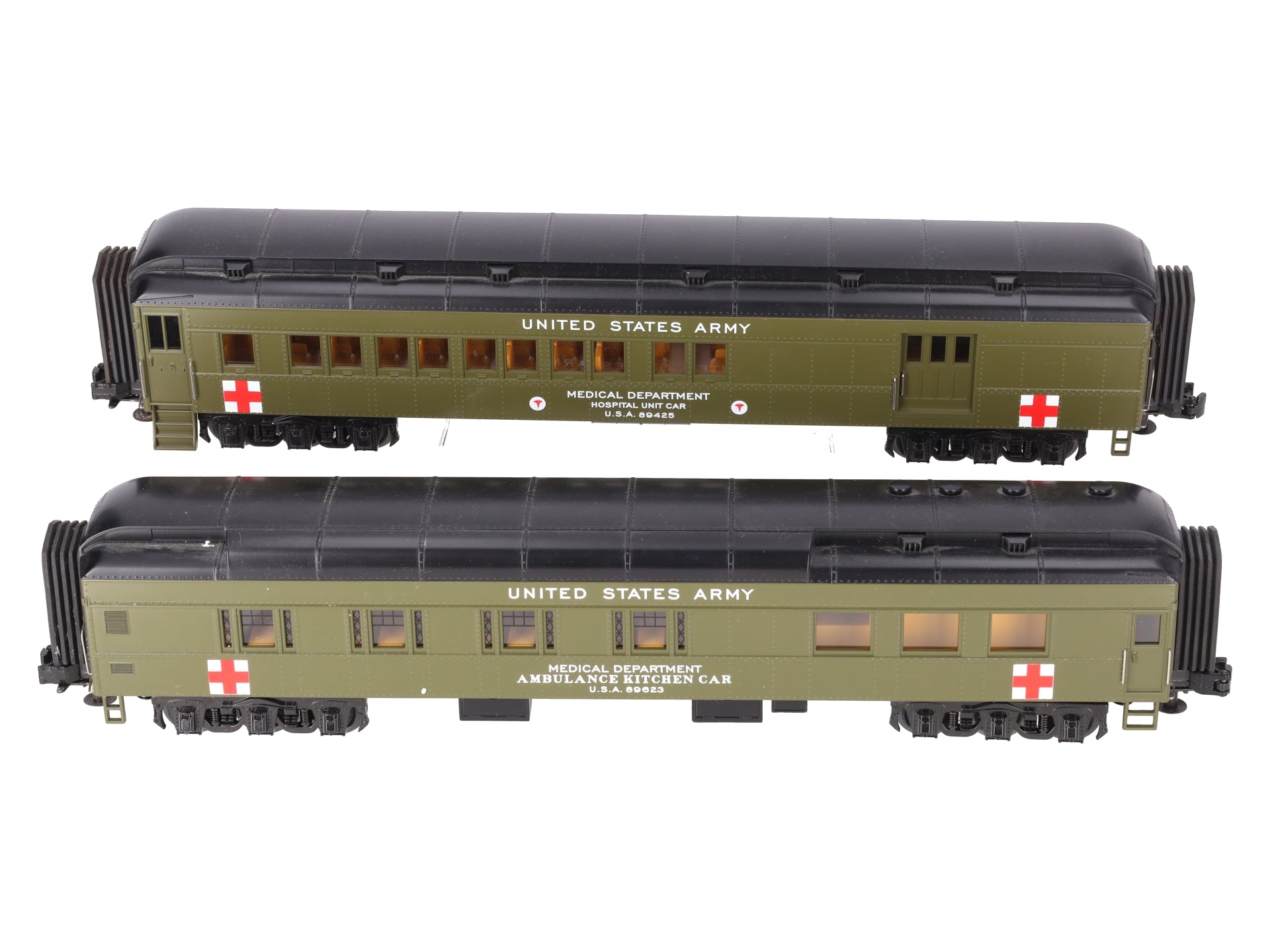 MTH 30-69256 O U.S. Army 2-Car 60' Madison Combo/Diner Set #89425, #89623 EX/Box