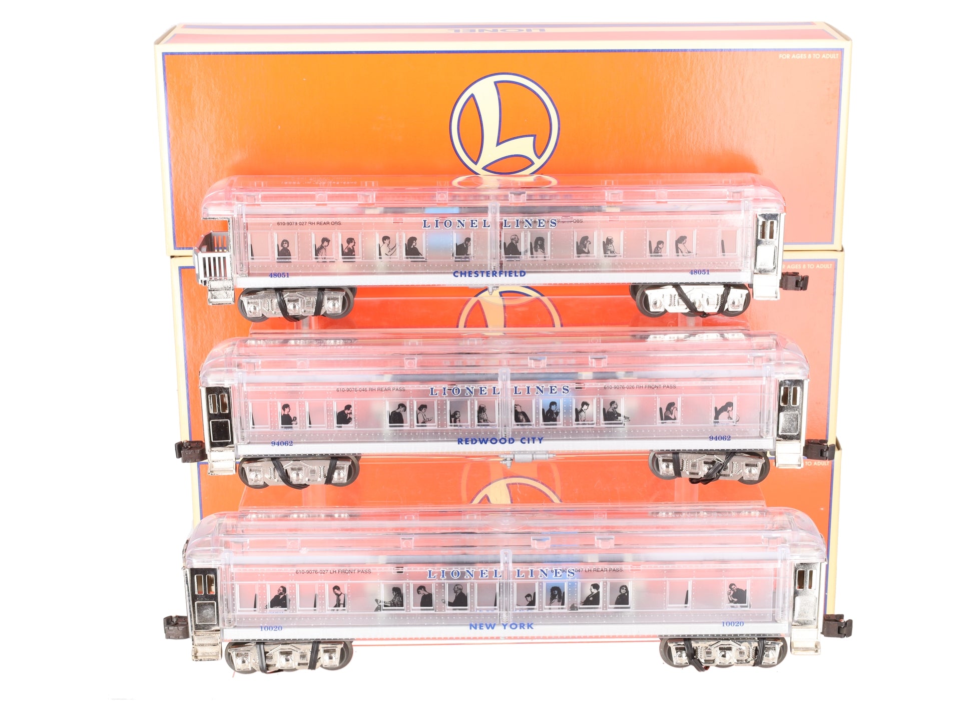 Lionel 6-29086 O Platinum Ghost Clear Shell Madison Passenger Cars (Set of 3) LN/Box