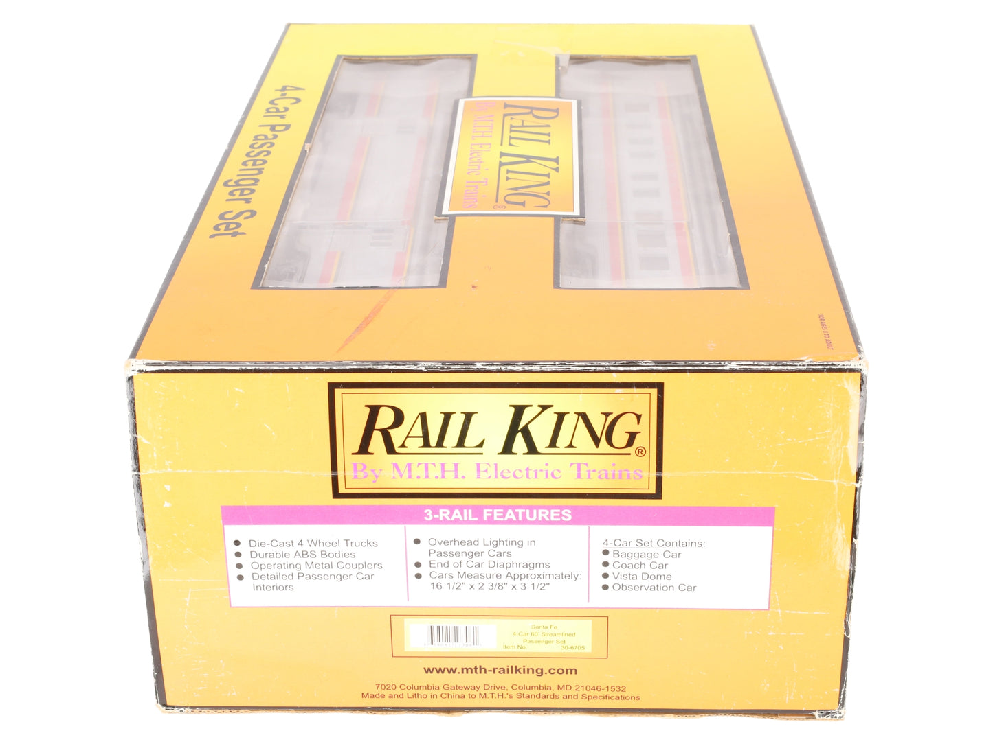 MTH 30-6705 O Santa Fe RailKing 60' Streamlined Passenger Car Set (Set of 4) EX/Box