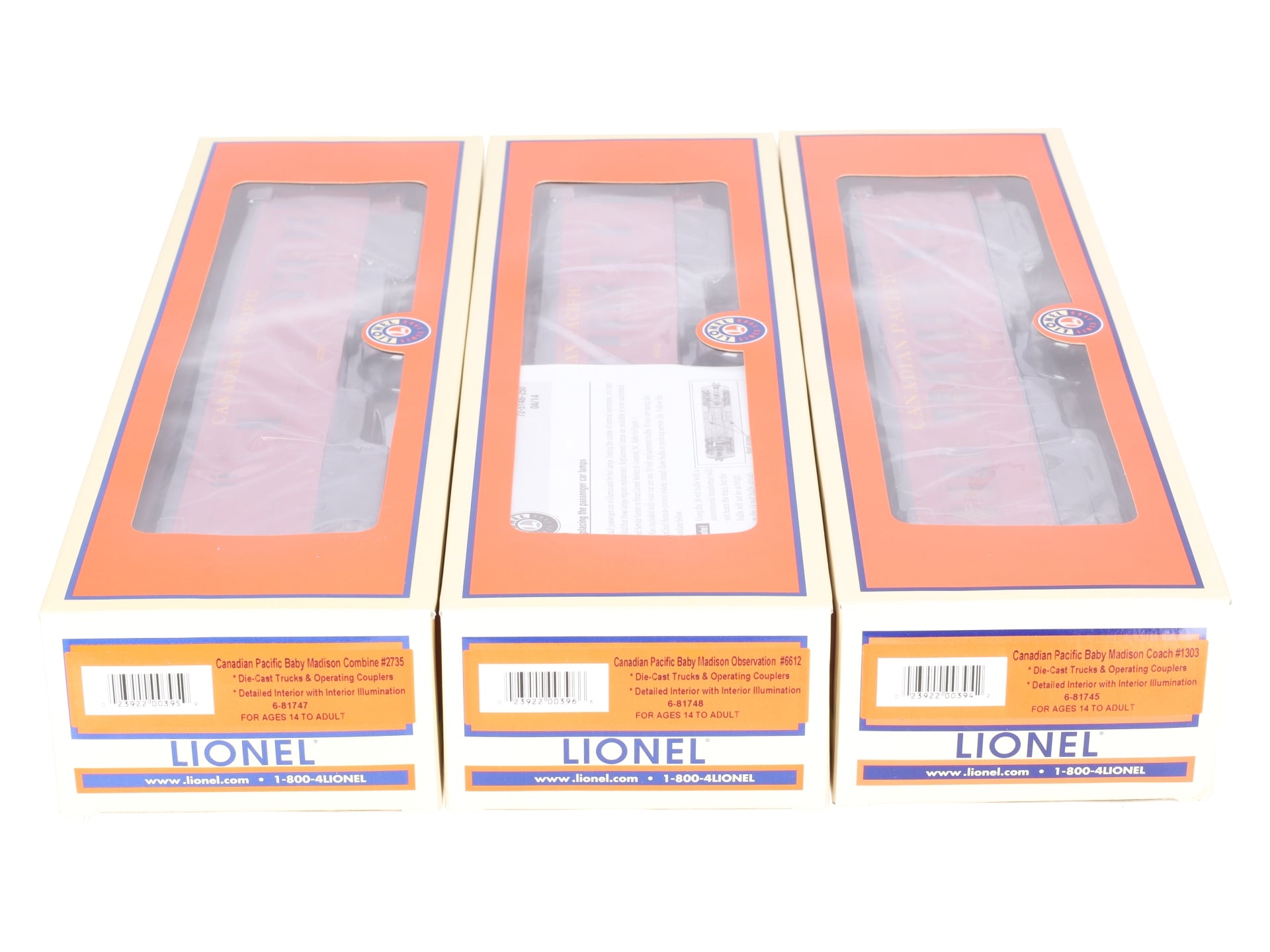 Lionel 6-81744 O CP Baby Madison Combo, Coach, Observation Cars (Set of 3) EX/Box