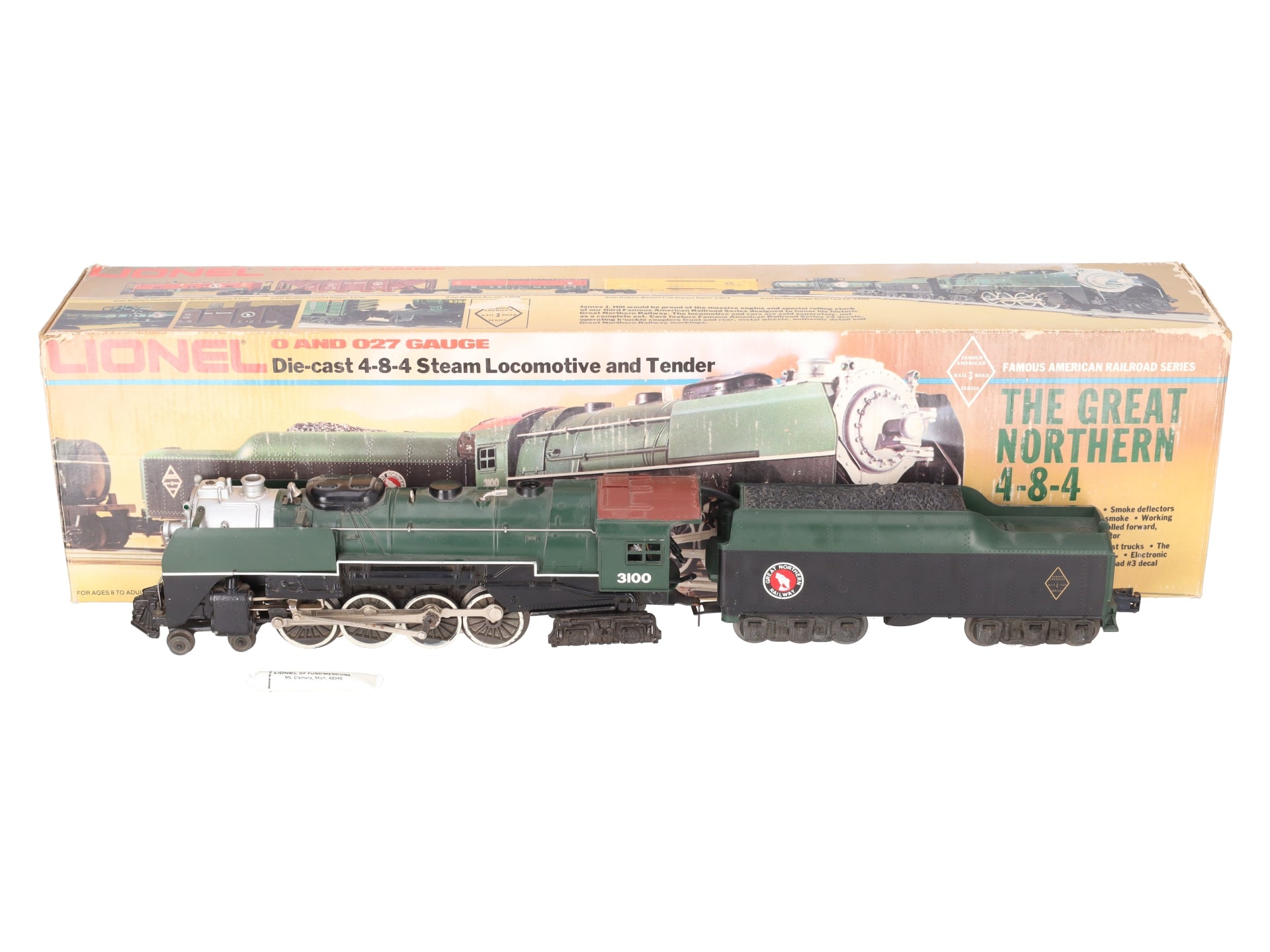 Lionel 6-3100 O Gauge Great Northern 4-8-4 Steam Locomotive & Tender EX/Box