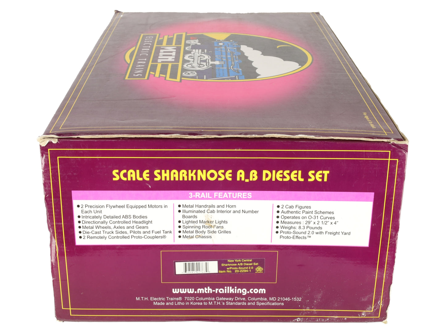 MTH 20-2294-1 NYC Sharknose AB Diesel Engine Set w/PS2 #3818/2702 VG/Box