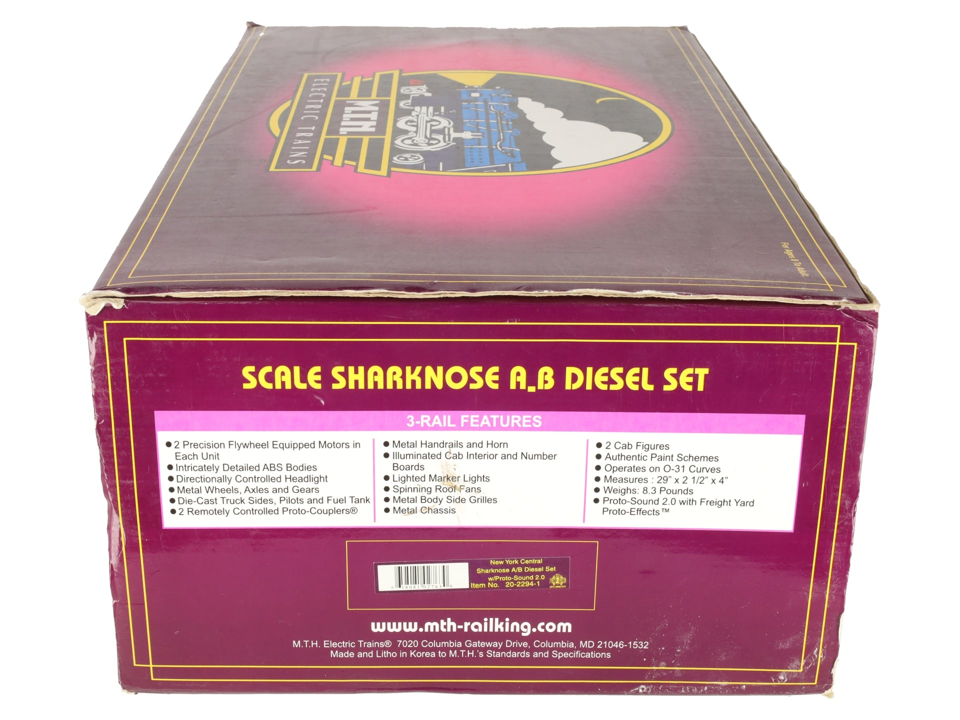 MTH 20-2294-1 NYC Sharknose AB Diesel Engine Set w/PS2 #3818/2702 VG/Box