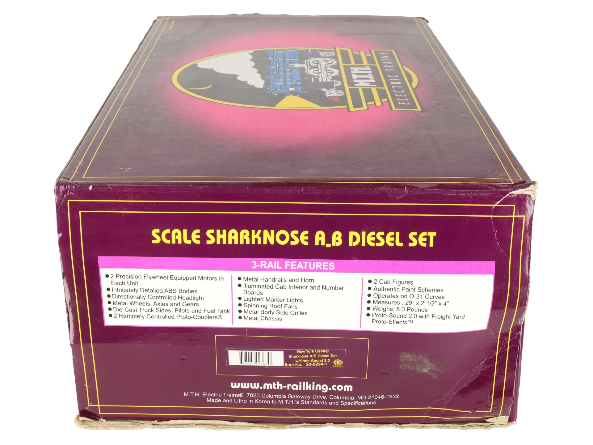 MTH 20-2294-1 NYC Sharknose AB Diesel Engine Set w/PS2 #3818/2702 VG/Box