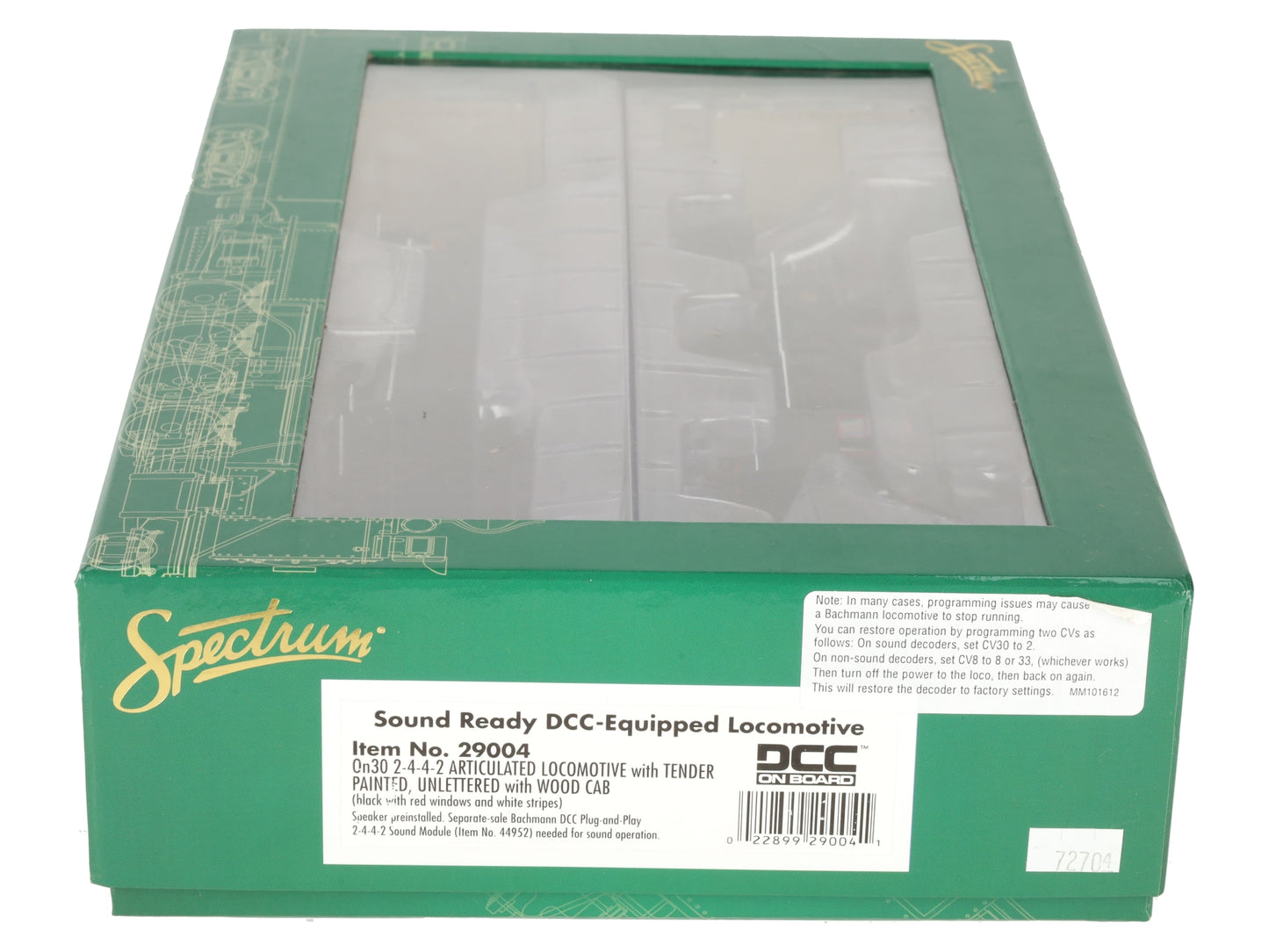 Bachmann 29004 On30 Painted & Unlettered 2-4-4-2 Wood Cab w/DCC EX/Box