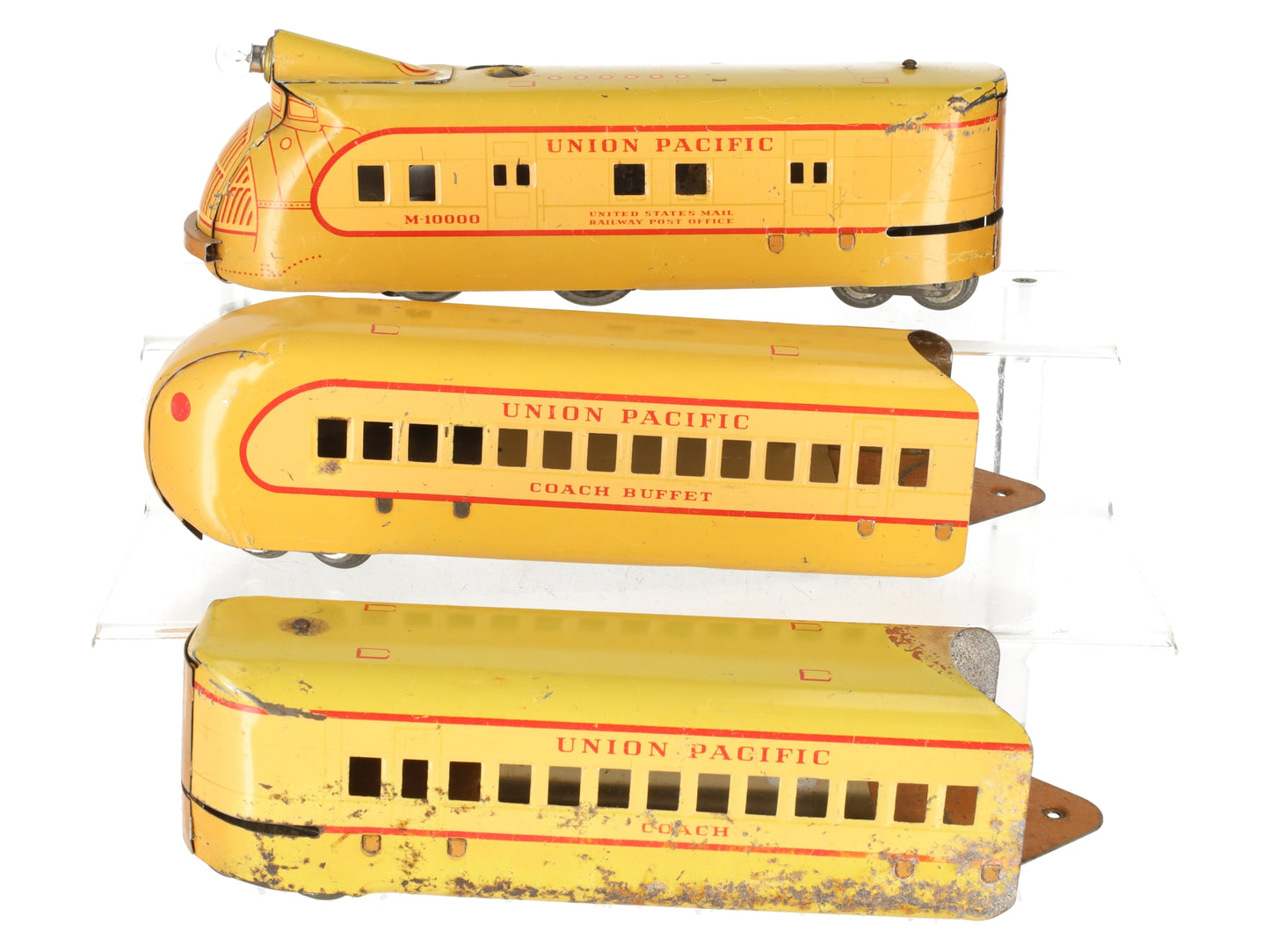 Marx M-10000 Vintage O UP Yellow/Brown Diesel Streamliner Set w/2 Passenger Cars