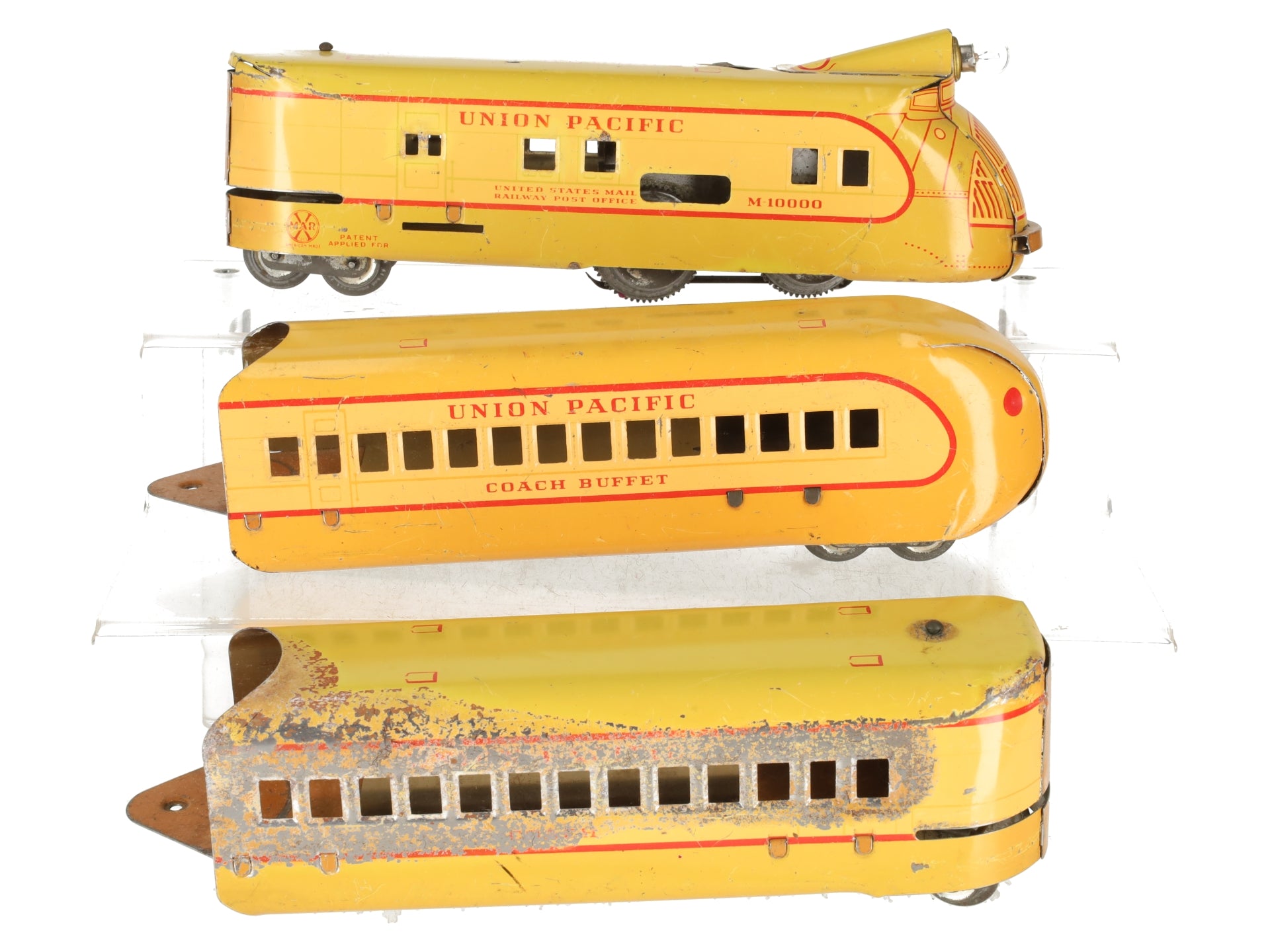 Marx M-10000 Vintage O UP Yellow/Brown Diesel Streamliner Set w/2 Passenger Cars