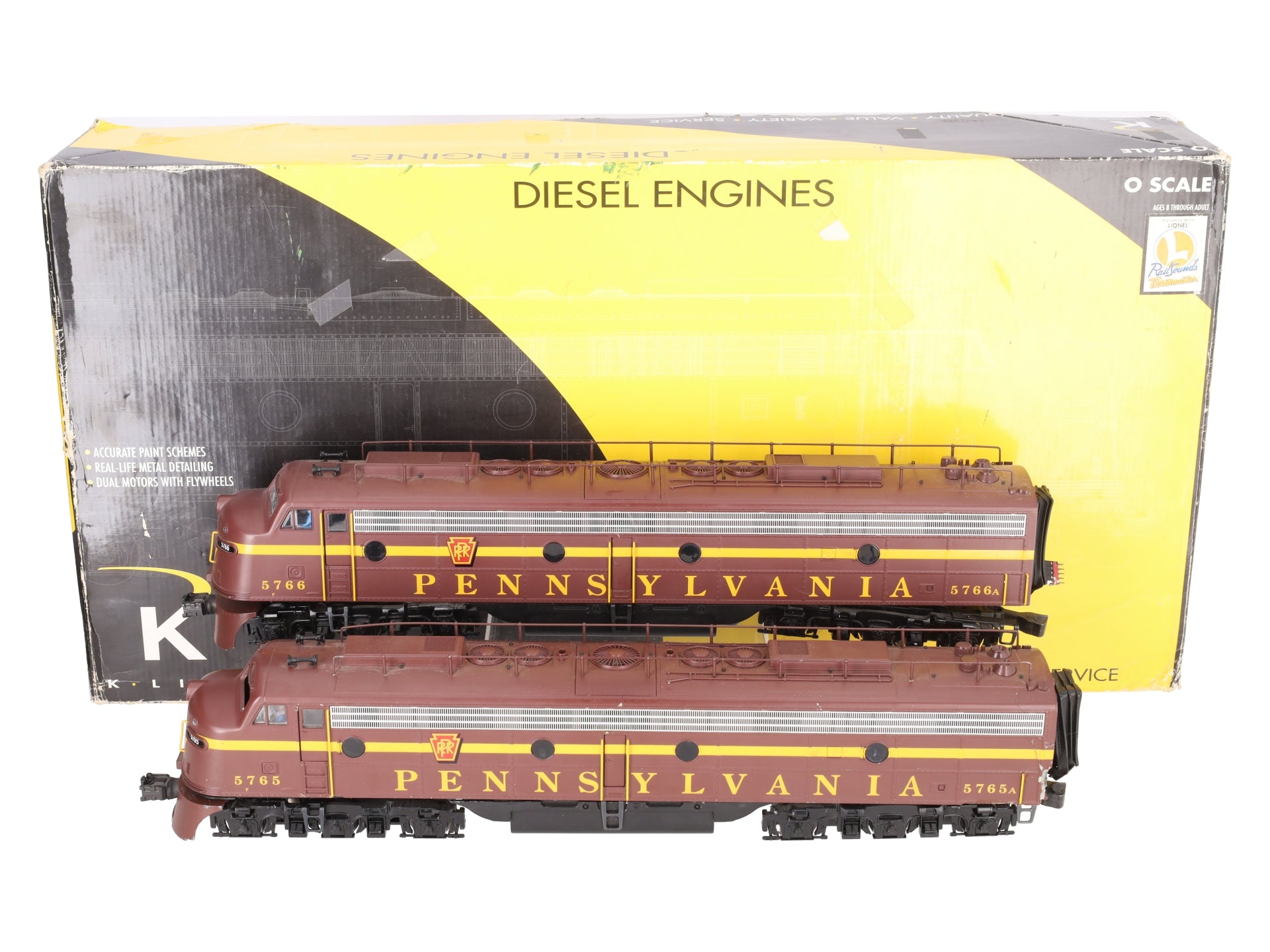K-Line k-28801 O Pennsylvania Railroad E-9 AA Diesel Locomotive #5765 #5766 EX/Box