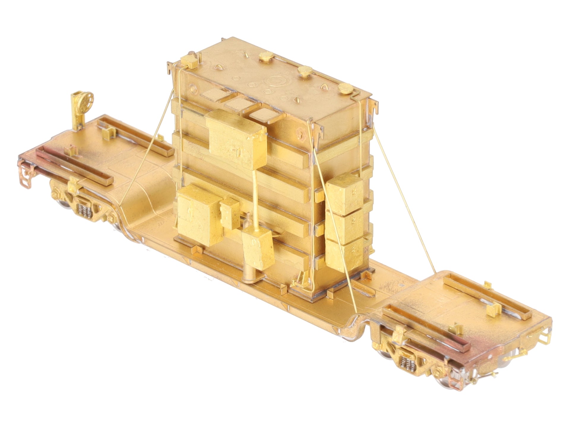 Overland 1347 HO Brass Center Flat Car w/Transformer Load EX/Box