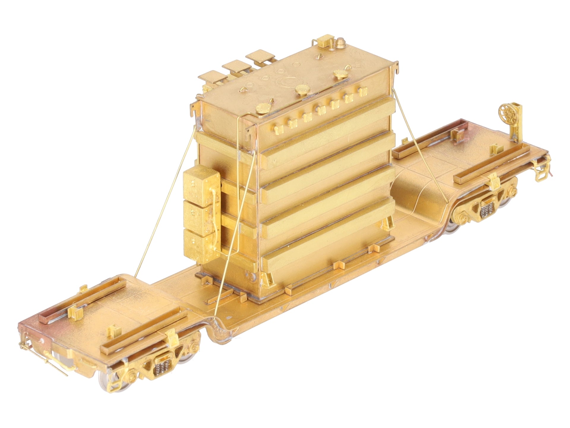 Overland 1347 HO Brass Center Flat Car w/Transformer Load EX/Box