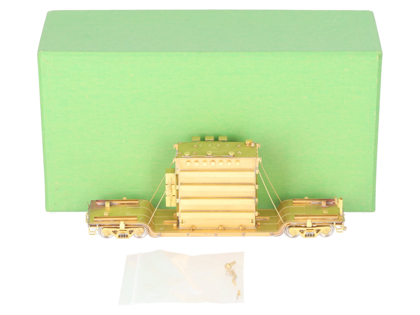 Overland 1347 HO Brass Center Flat Car w/Transformer Load EX/Box