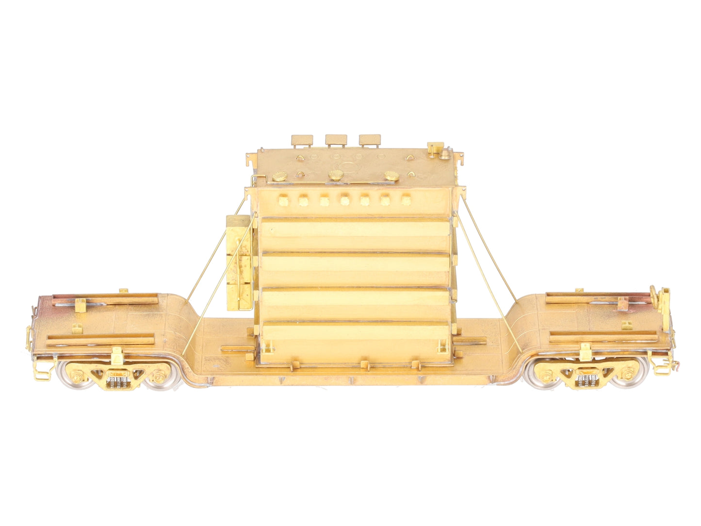 Overland 1347 HO Brass Center Flat Car w/Transformer Load EX/Box