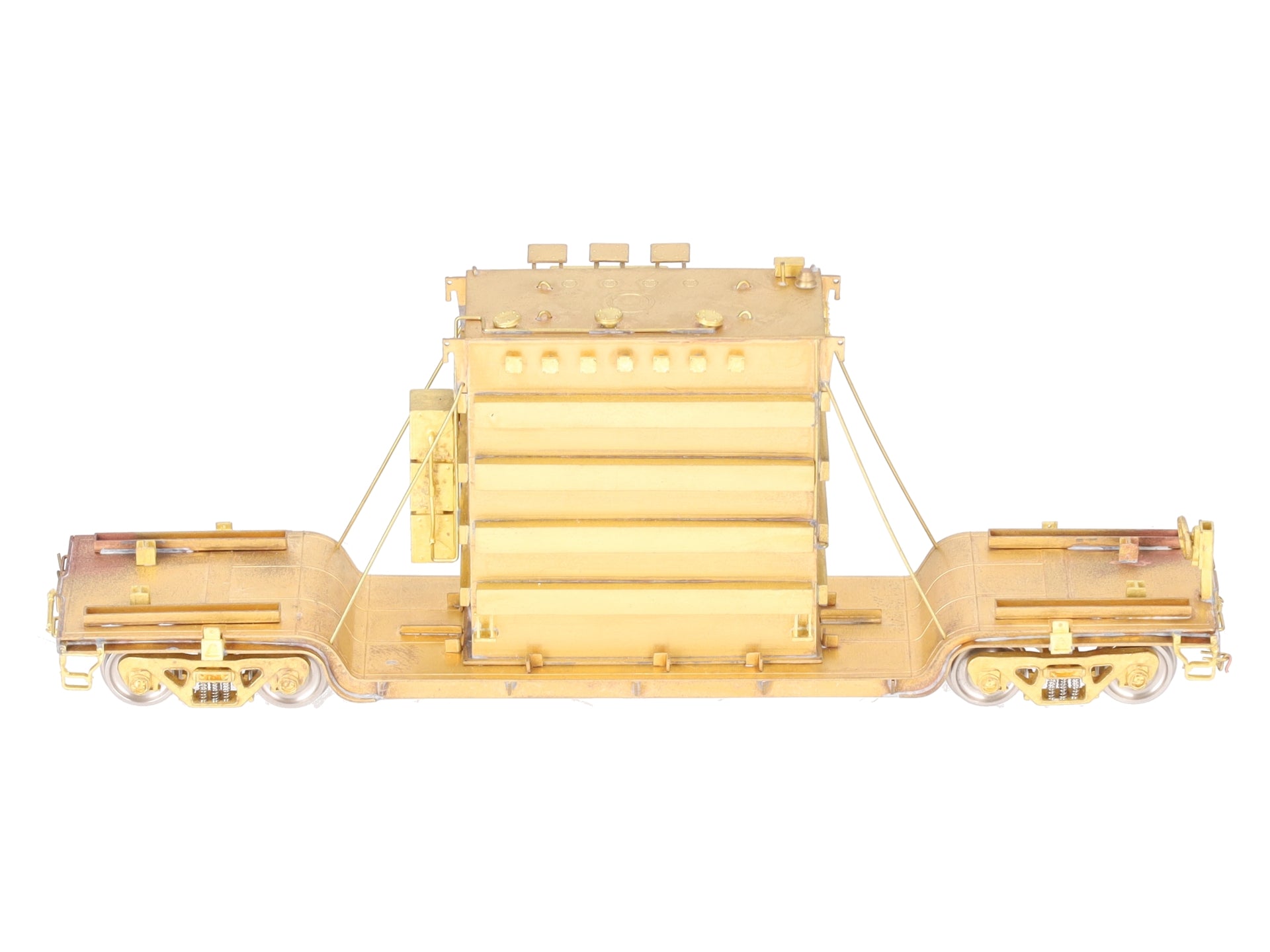 Overland 1347 HO Brass Center Flat Car w/Transformer Load EX/Box