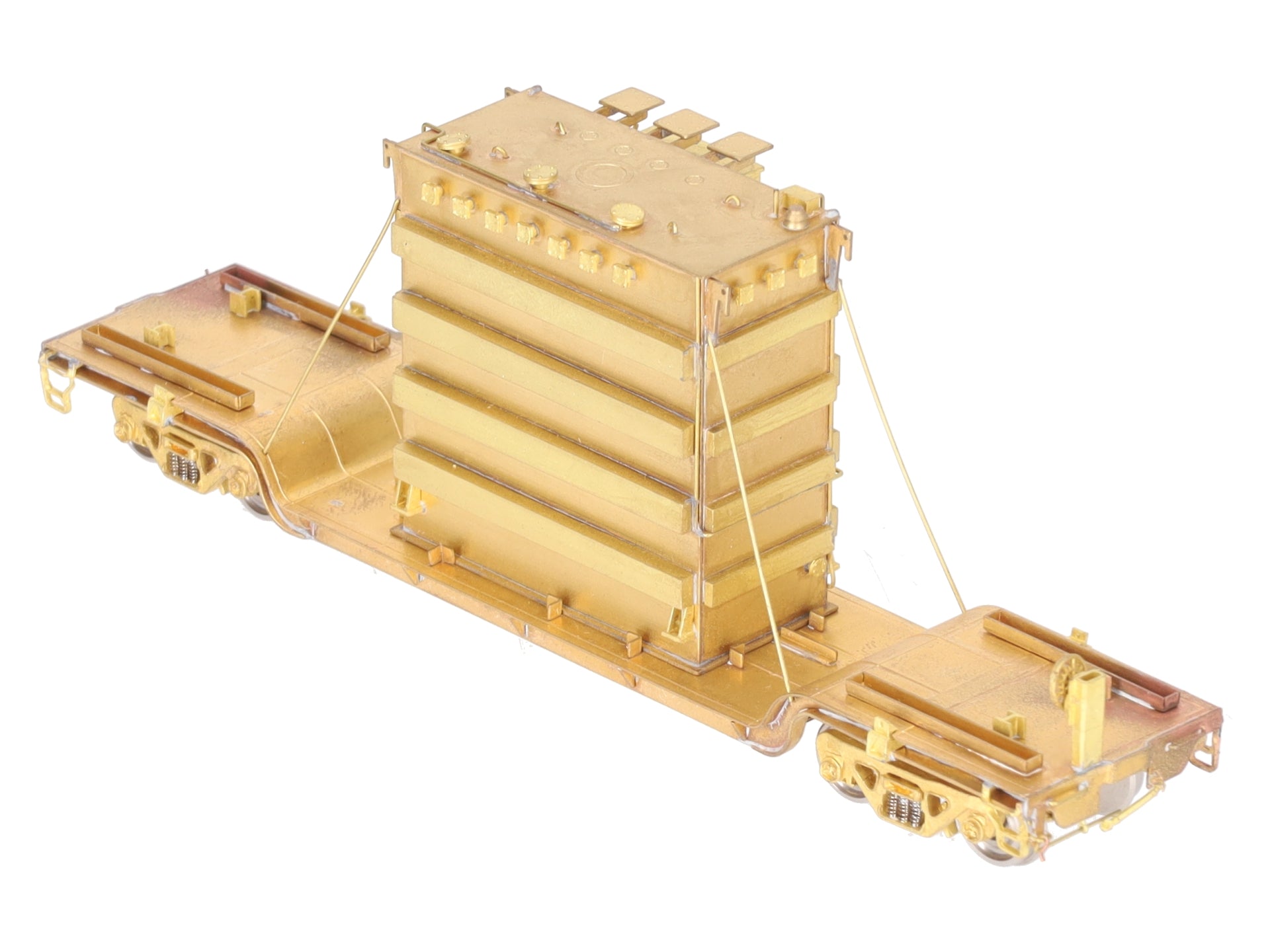 Overland 1347 HO Brass Center Flat Car w/Transformer Load EX/Box