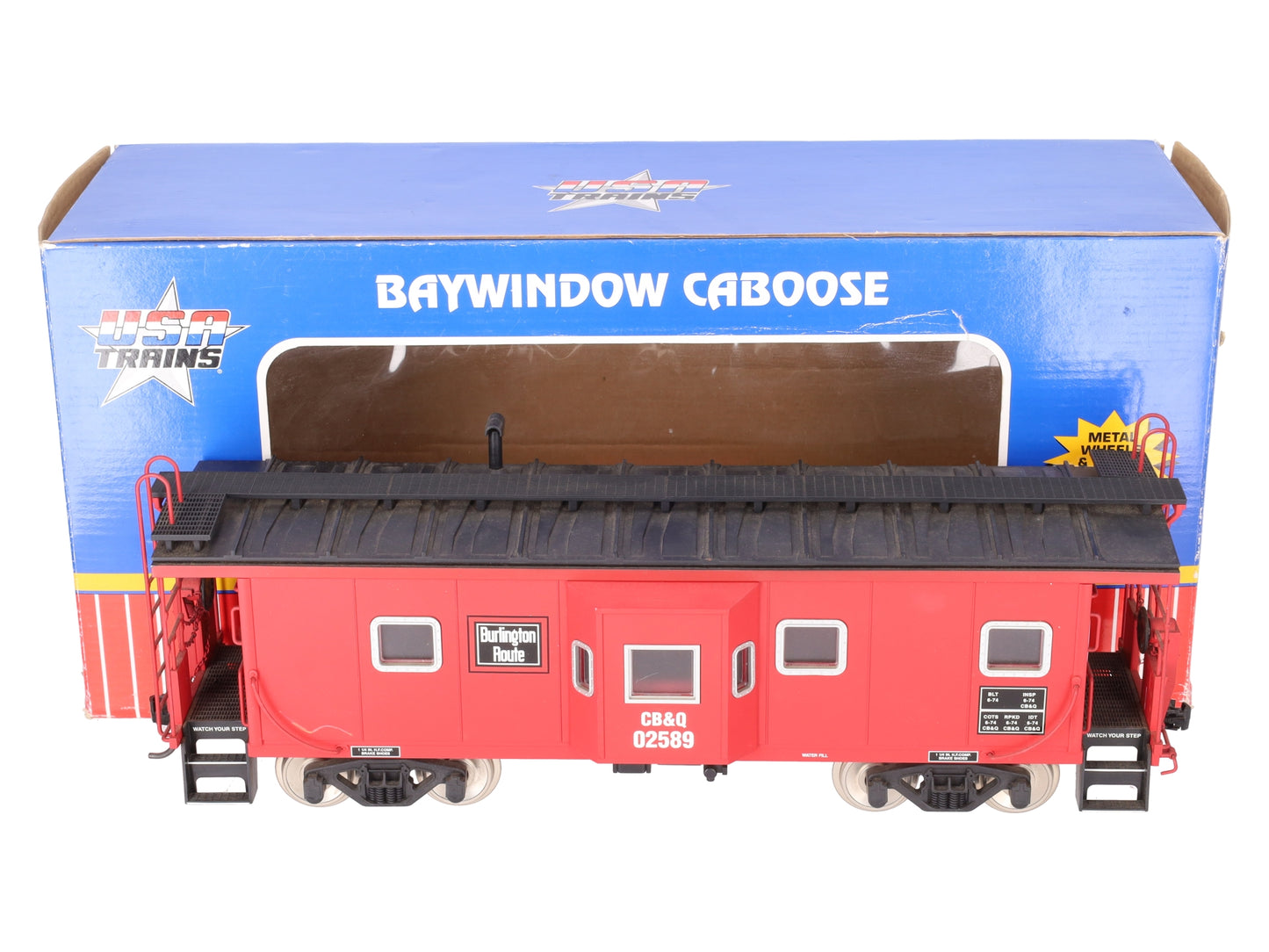 USA Trains 12054 G Burlington Route Bay Window Caboose - Metal Wheels EX/Box