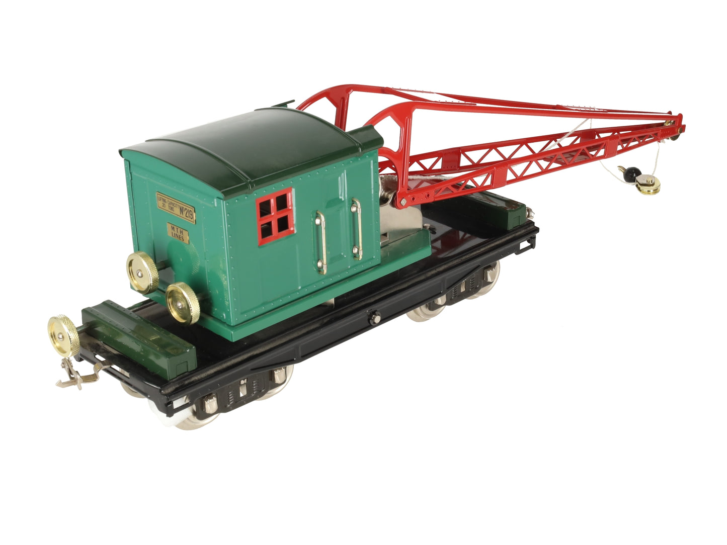 MTH 10-1082 Standard Gauge No. 219 Peacock Crane Car with Brass Trim EX/Box