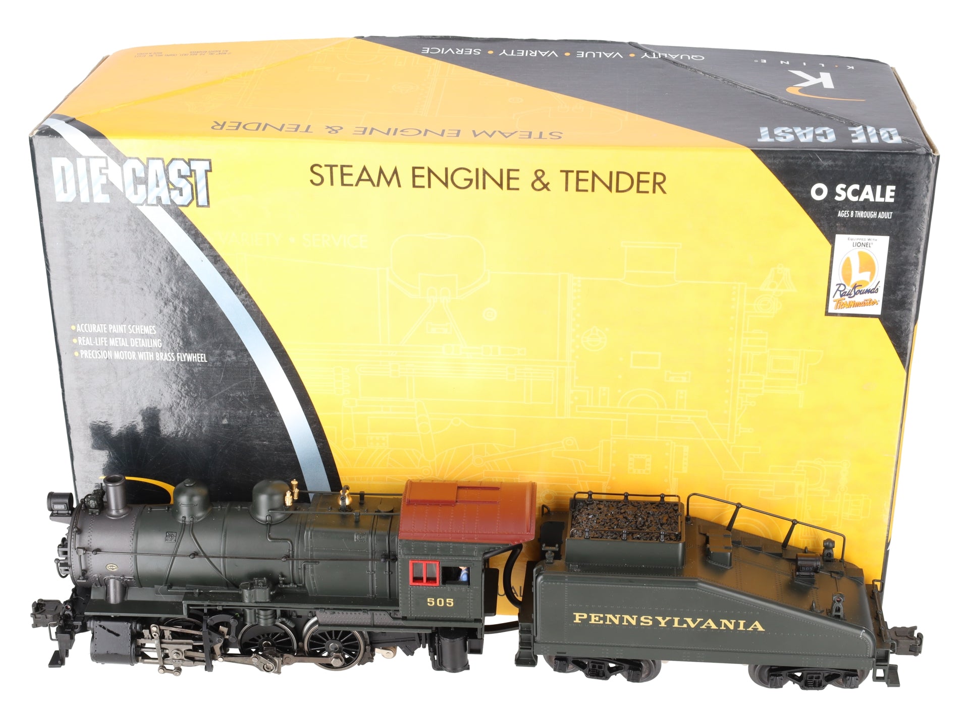 K-Line K3480-0001 O Gauge Pennsylvania 0-6-0 B6 Steam Switcher #505 w/Railsounds EX/Box