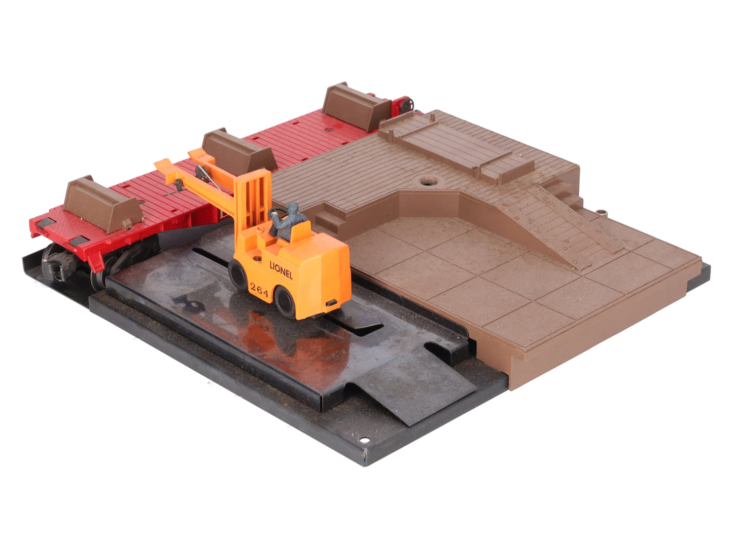 Lionel 264 Vintage O Operating Forklift Platform with 6264 Lumber Car VG