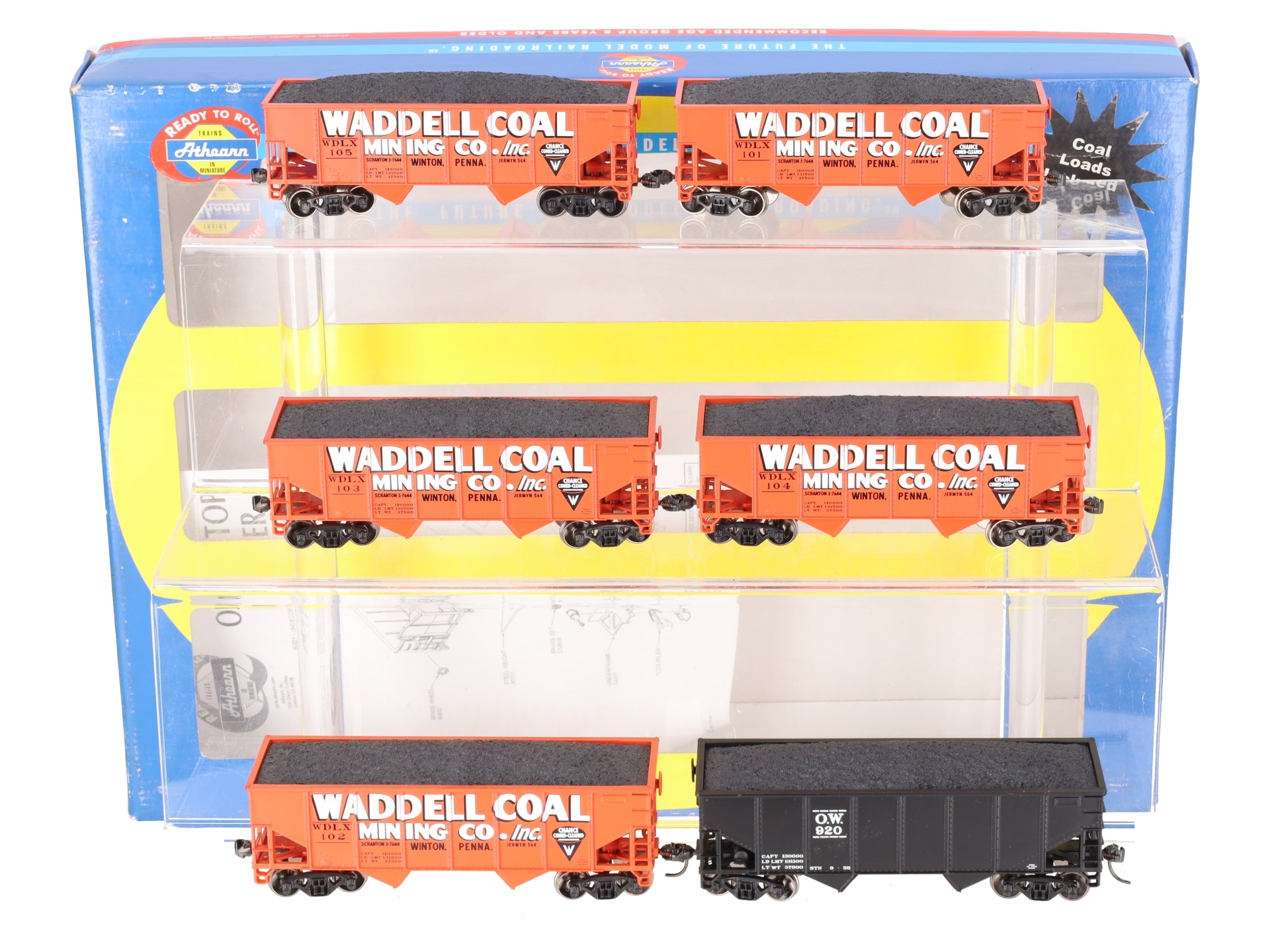 Athearn 70818 HO Scale Waddell NYO&W 34' 2 Bay Hopper Cars (Pack of 6) LN/Box
