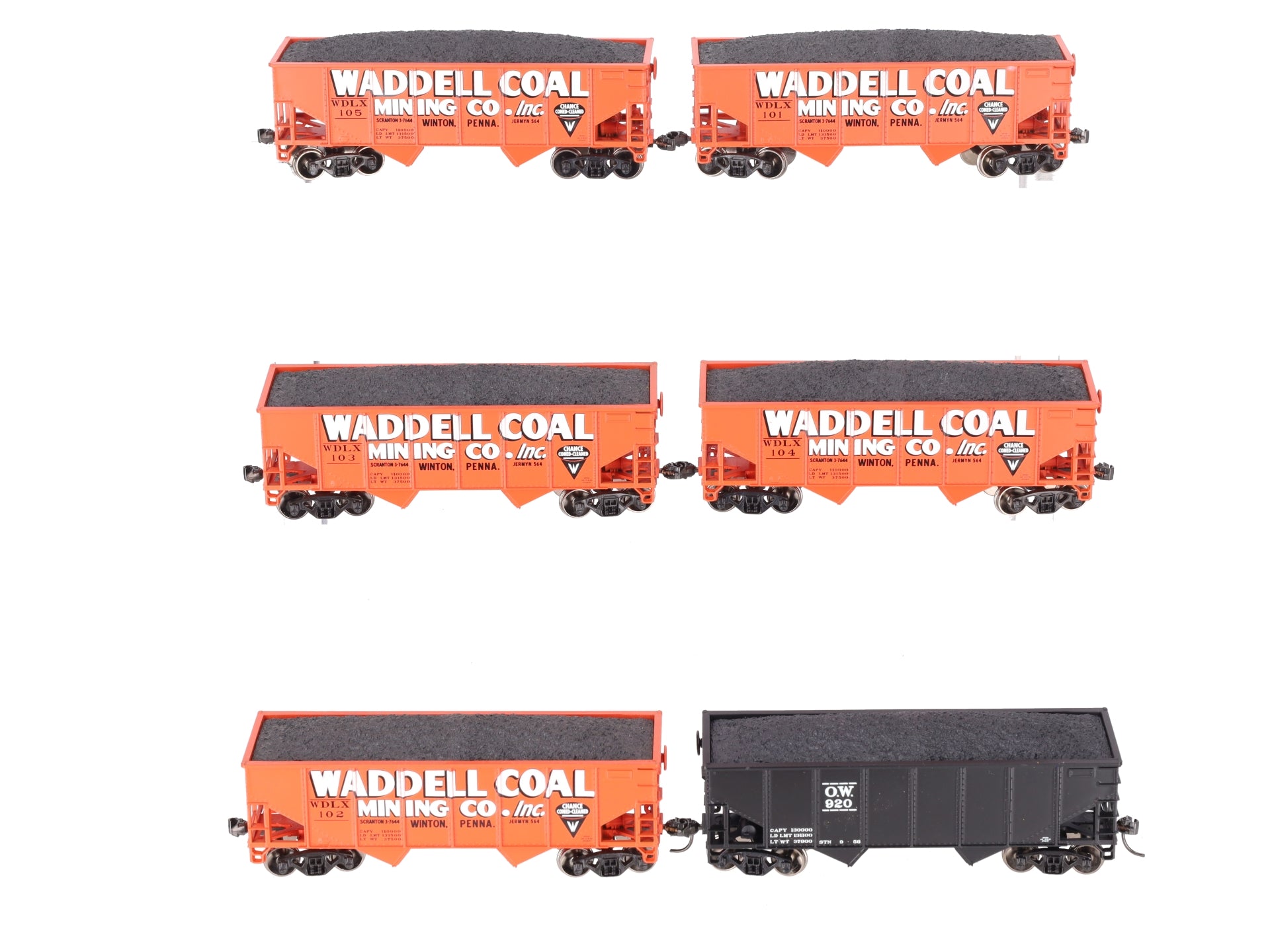 Athearn 70818 HO Scale Waddell NYO&W 34' 2 Bay Hopper Cars (Pack of 6) LN/Box
