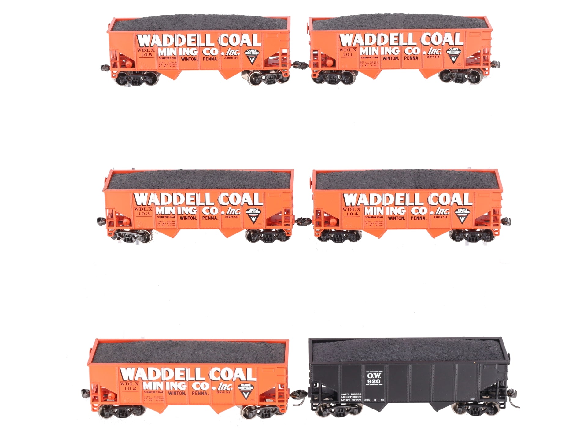 Athearn 70818 HO Scale Waddell NYO&W 34' 2 Bay Hopper Cars (Pack of 6) LN/Box